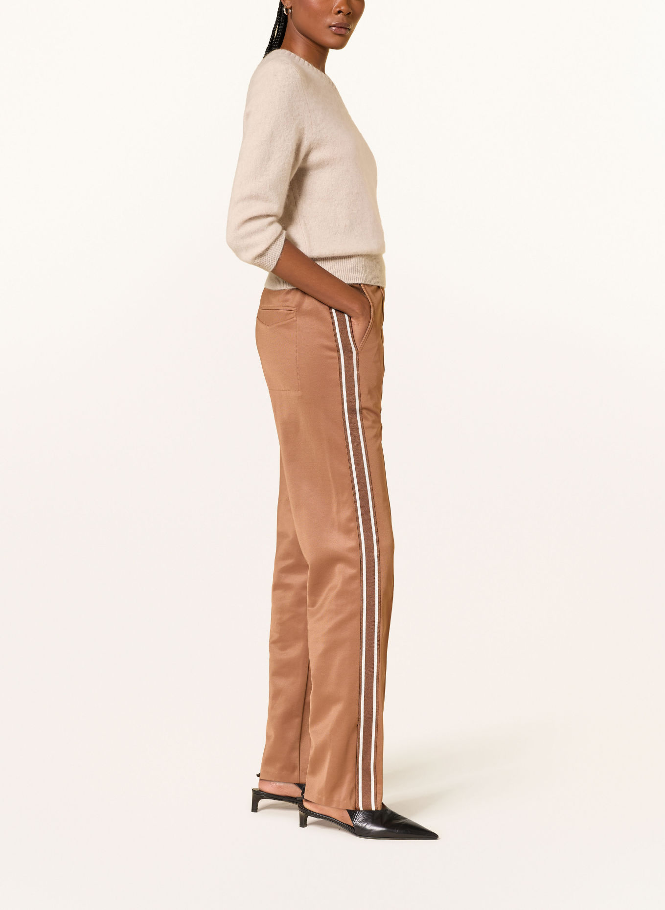 DOROTHEE SCHUMACHER EVERYDAY COOL Trousers with Braided Trim: LIGHT BROWN / DARK BROWN / WHITE