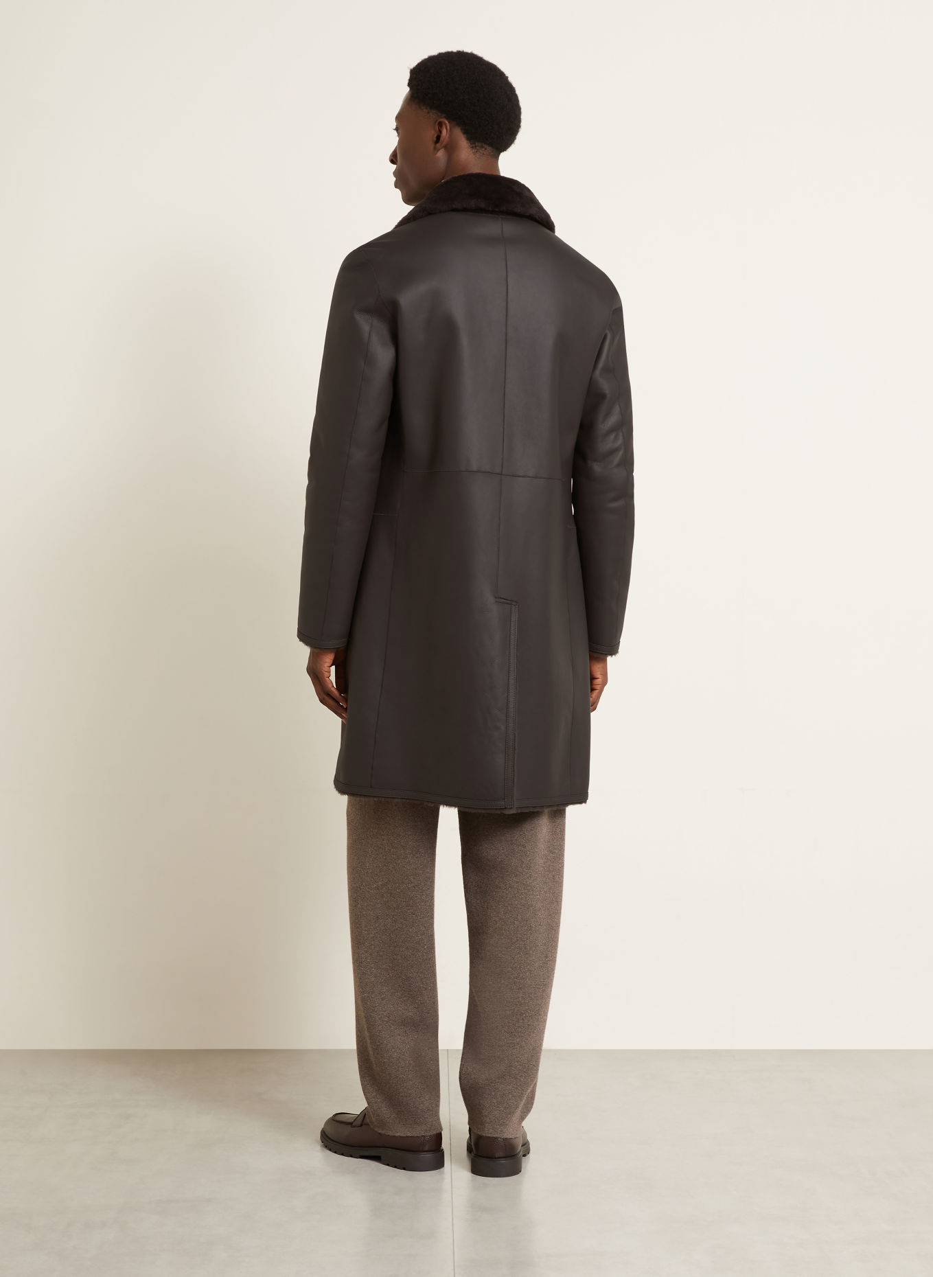 manzoni 24 Manteau en cuir réversible: MARRON FONCÉ