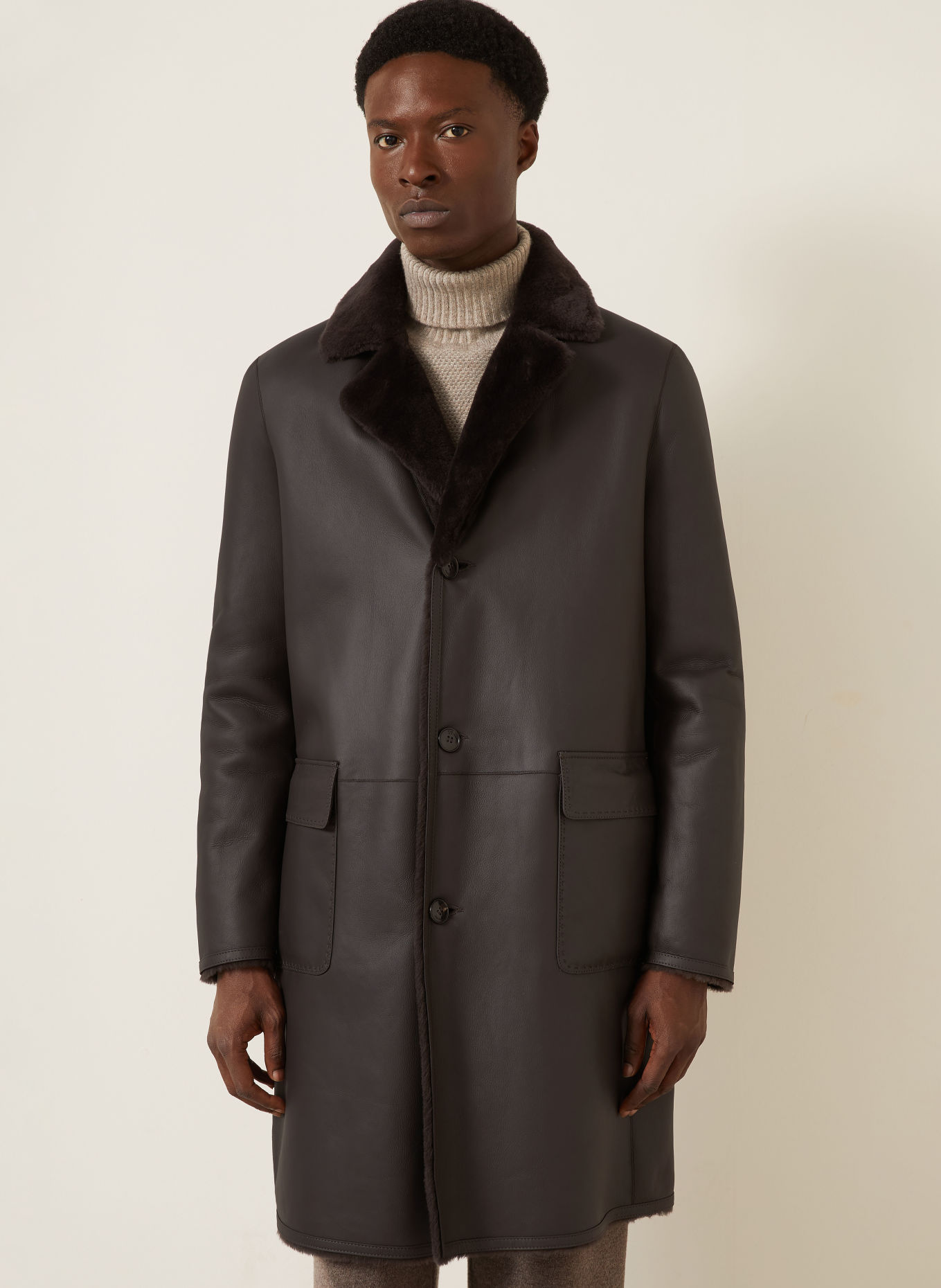 manzoni 24 Manteau en cuir réversible: MARRON FONCÉ