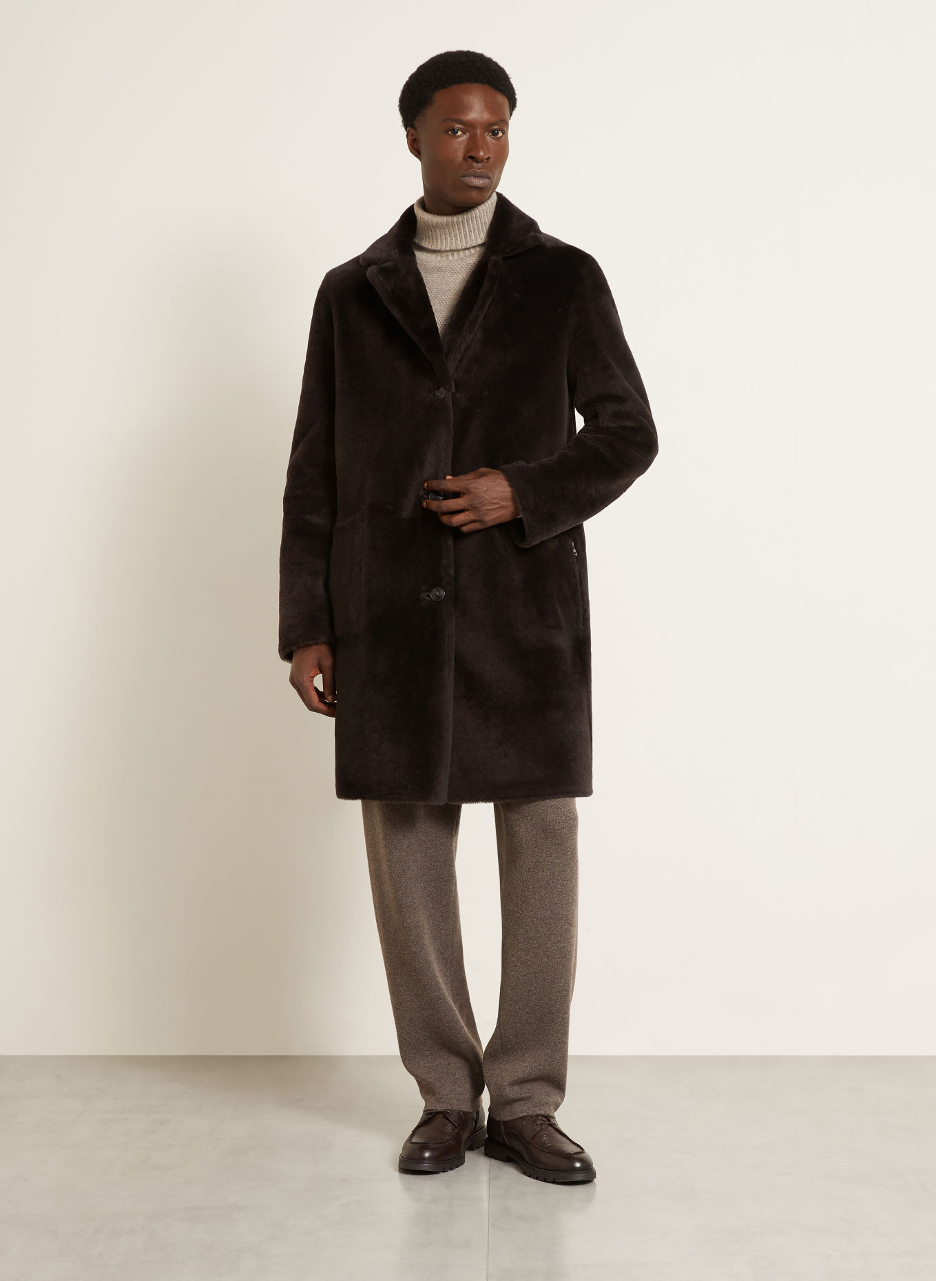 manzoni 24 Manteau en cuir réversible: MARRON FONCÉ