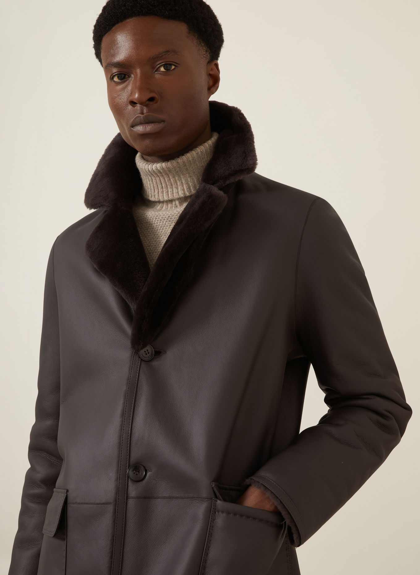 manzoni 24 Manteau en cuir réversible: MARRON FONCÉ