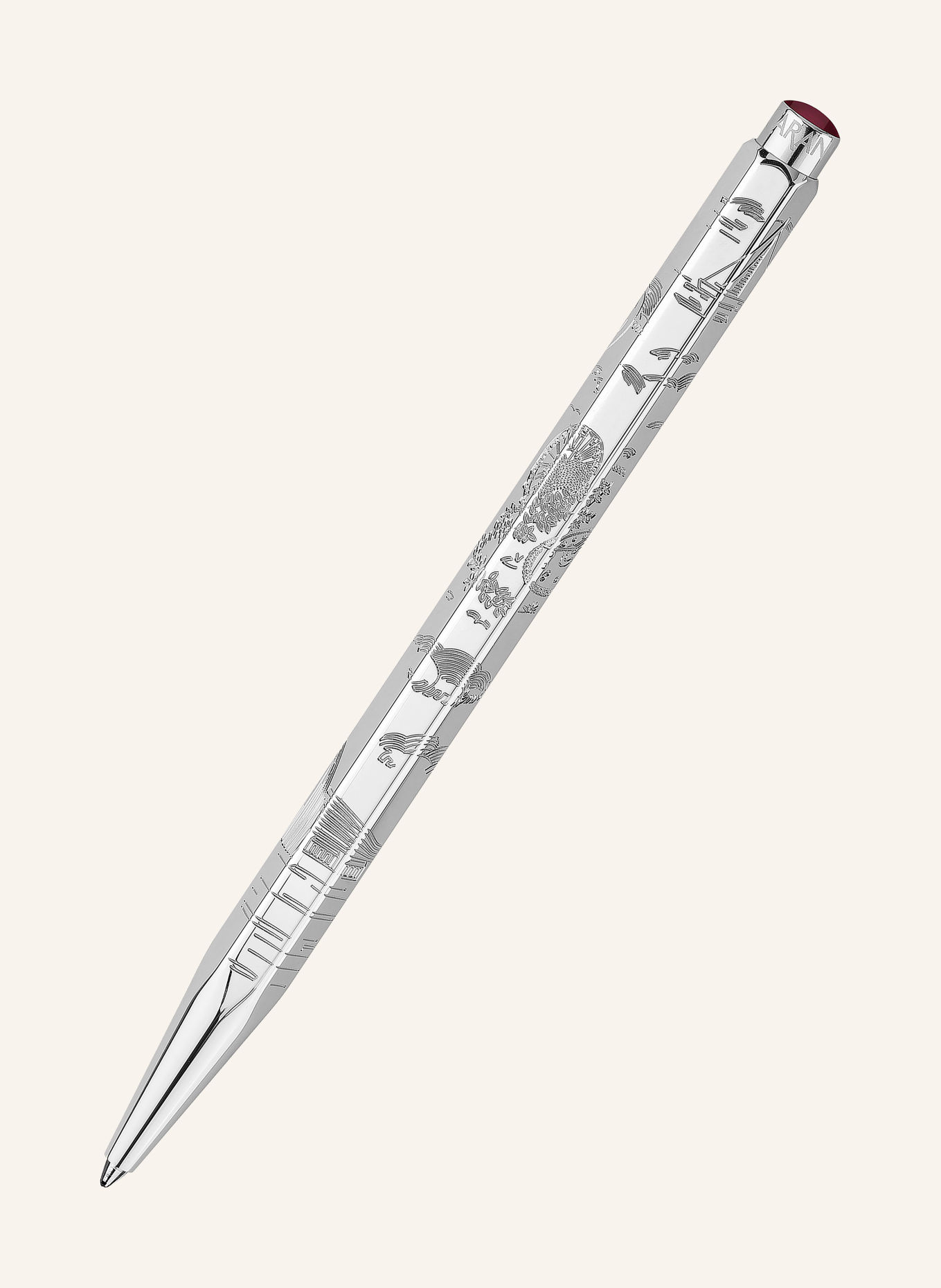 CARAN d'ACHE TOILE DE JOUY Set: ECRIDOR™ Ballpoint pen and Leather Case: SILVER / DARK RED / WHITE