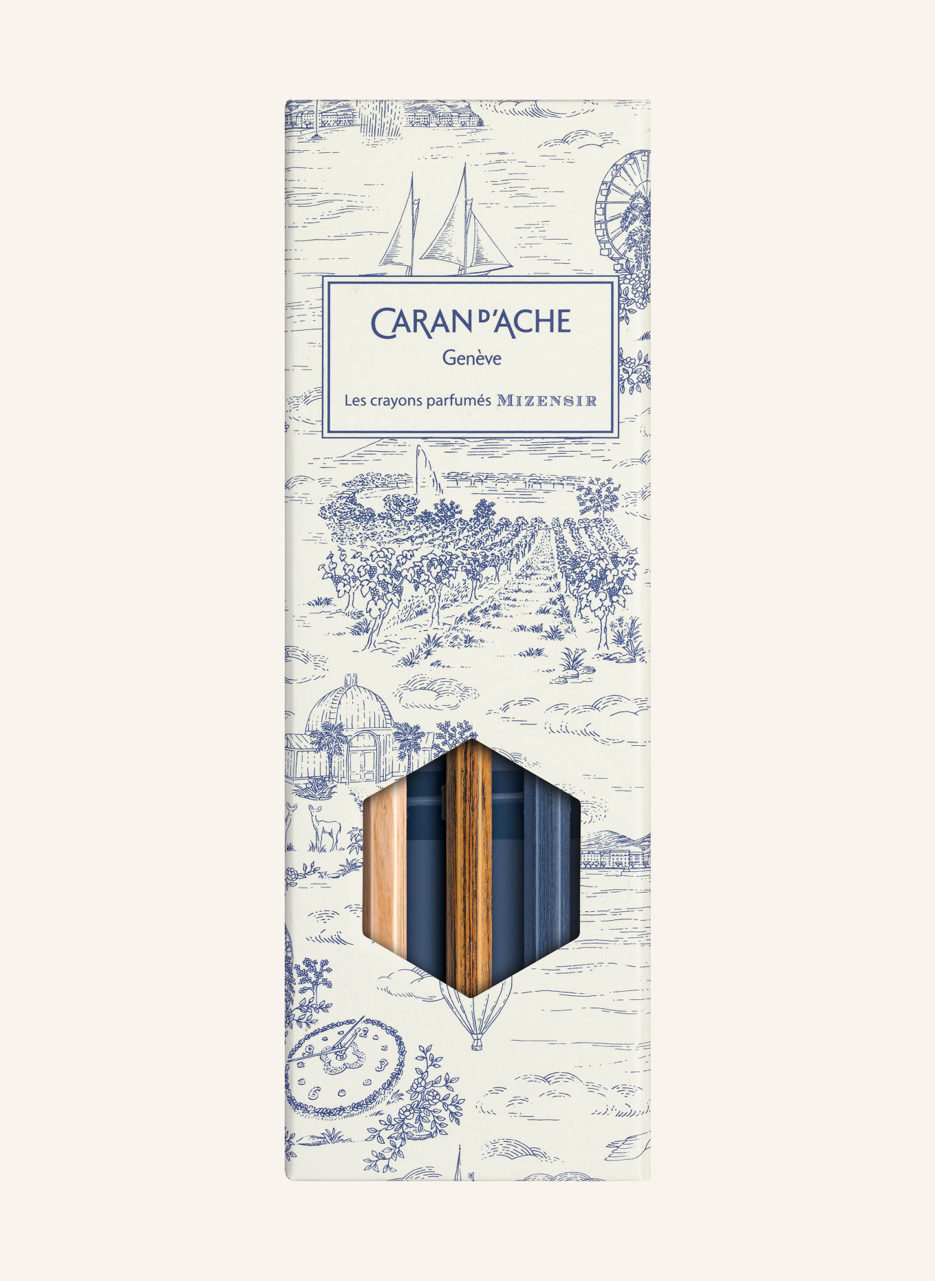 CARAN d'ACHE Set of 3 LA MAISON TOILE DE JOUY Pencils: WHITE / BROWN / DARK BLUE