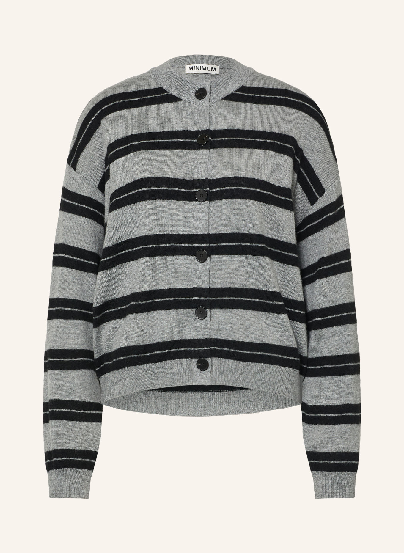 minimum ASSIANA Cardigan with Merino Wool: GRAY / BLACK