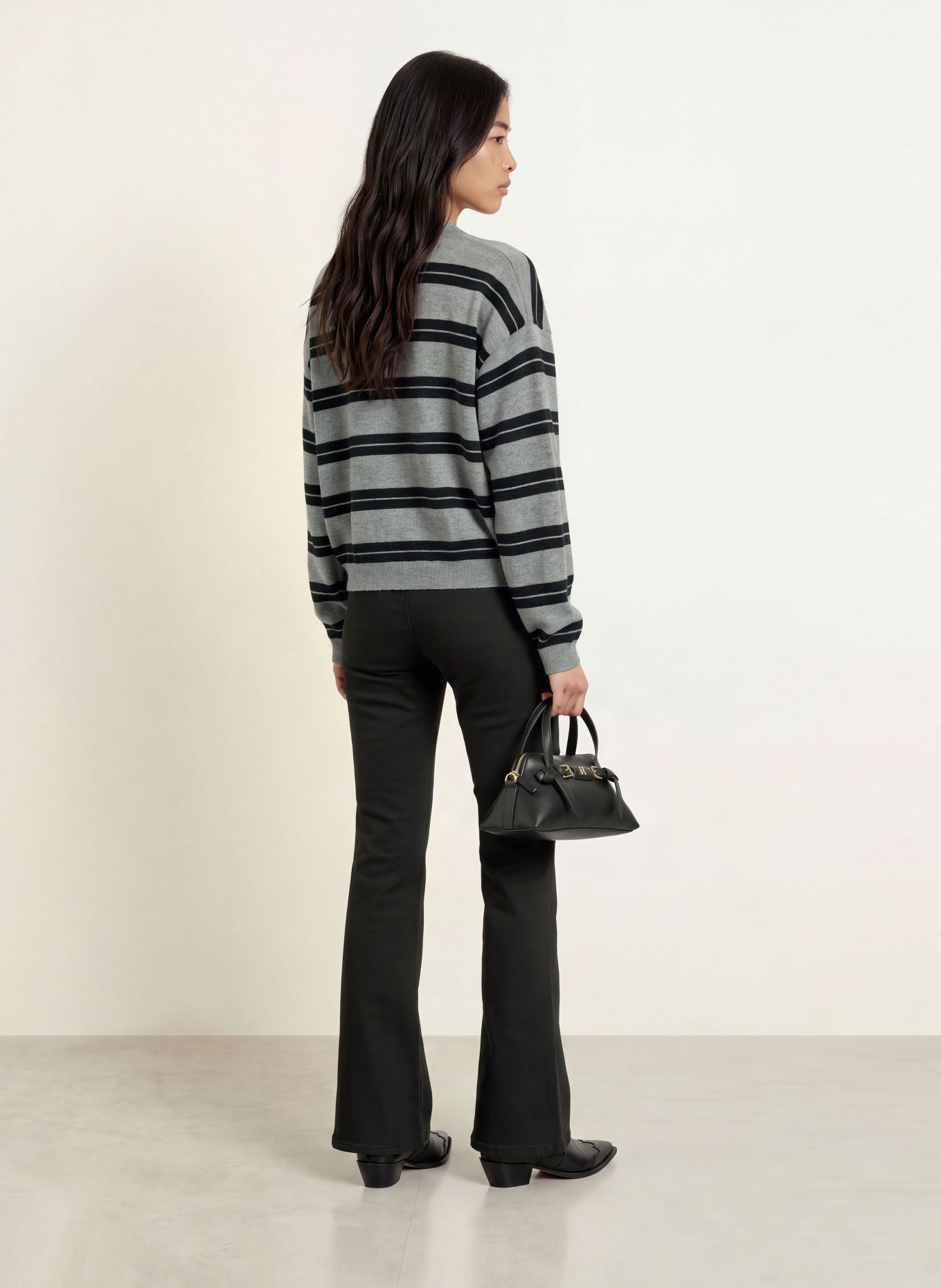 minimum ASSIANA Cardigan with Merino Wool: GRAY / BLACK