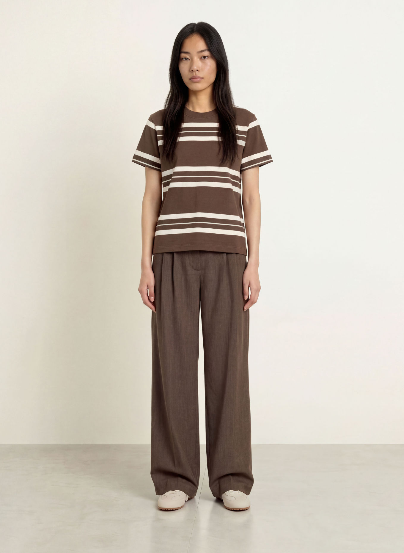 minimum LILOU T-shirt: DARK BROWN / CREAM