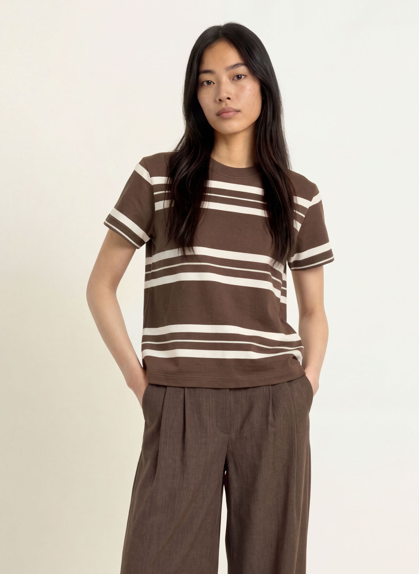 minimum LILOU T-shirt: DARK BROWN / CREAM