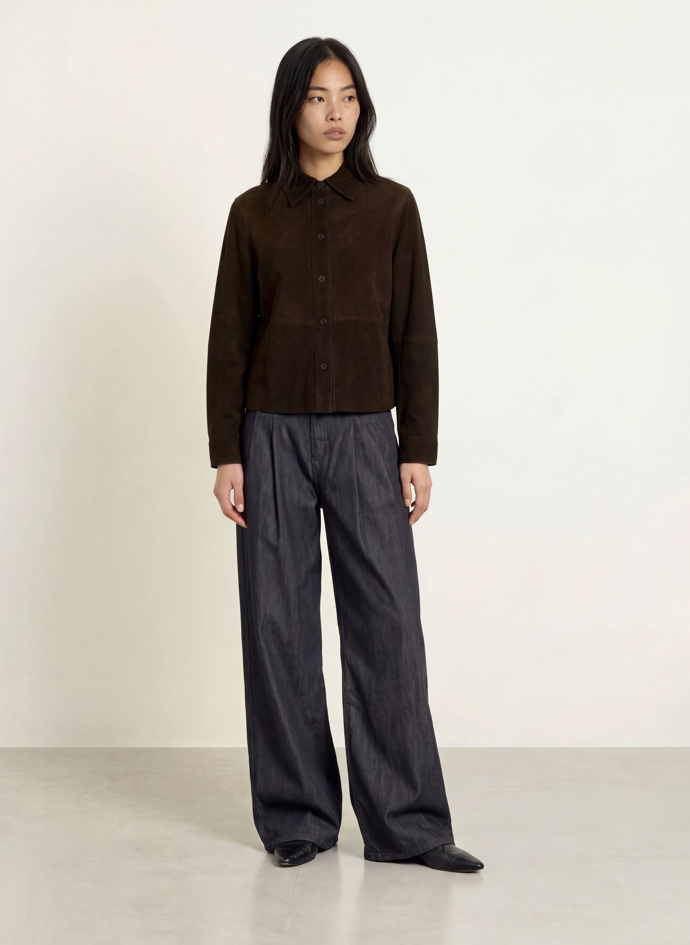 minimum Leder-Overshirt LUCIA: DUNKELBRAUN