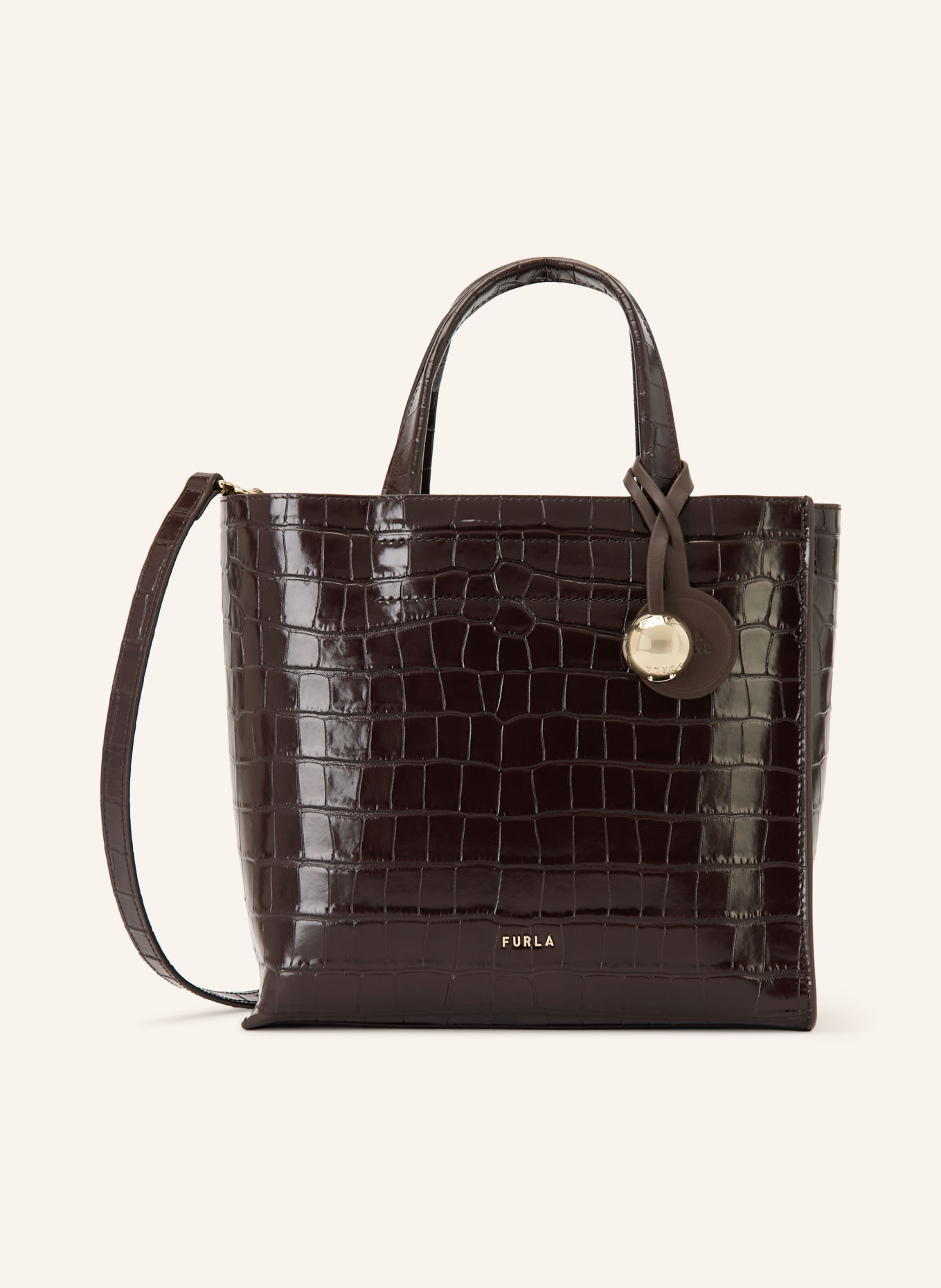 FURLA Shoppers DIVIDE IT SMALL Tote Bag: DARK BROWN / GOLD