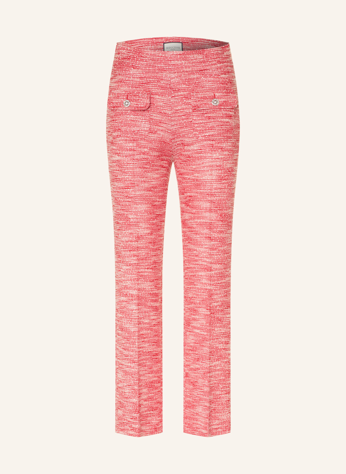 SEDUCTIVE Tweedbroek NANETTE GOLD met sierstenen: ROOD / WIT
