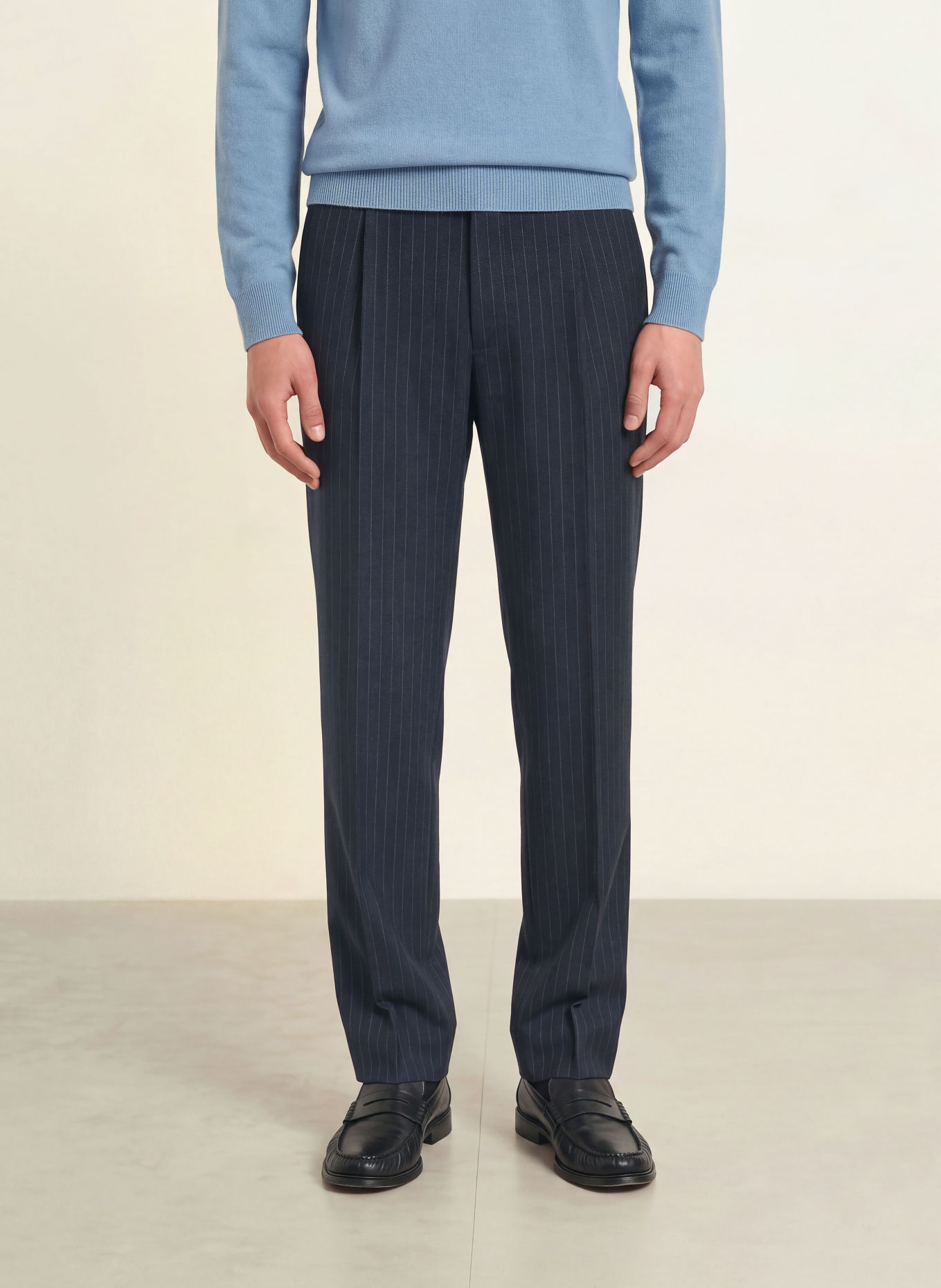 PAUL Oblekové kalhoty Relaxed Fit z džerseju: 650 Blue Stripes