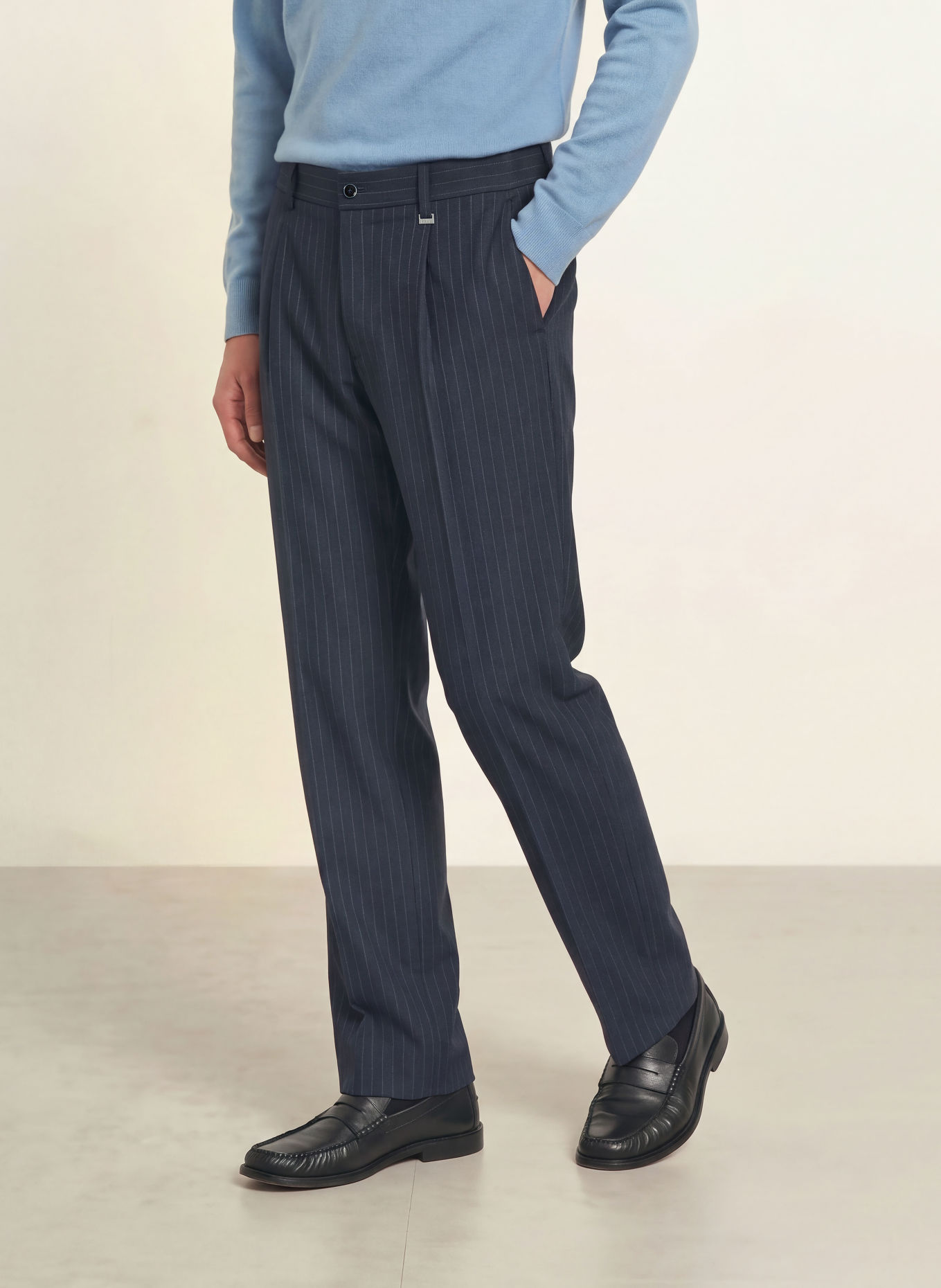 PAUL Oblekové kalhoty Relaxed Fit z džerseju: 650 Blue Stripes