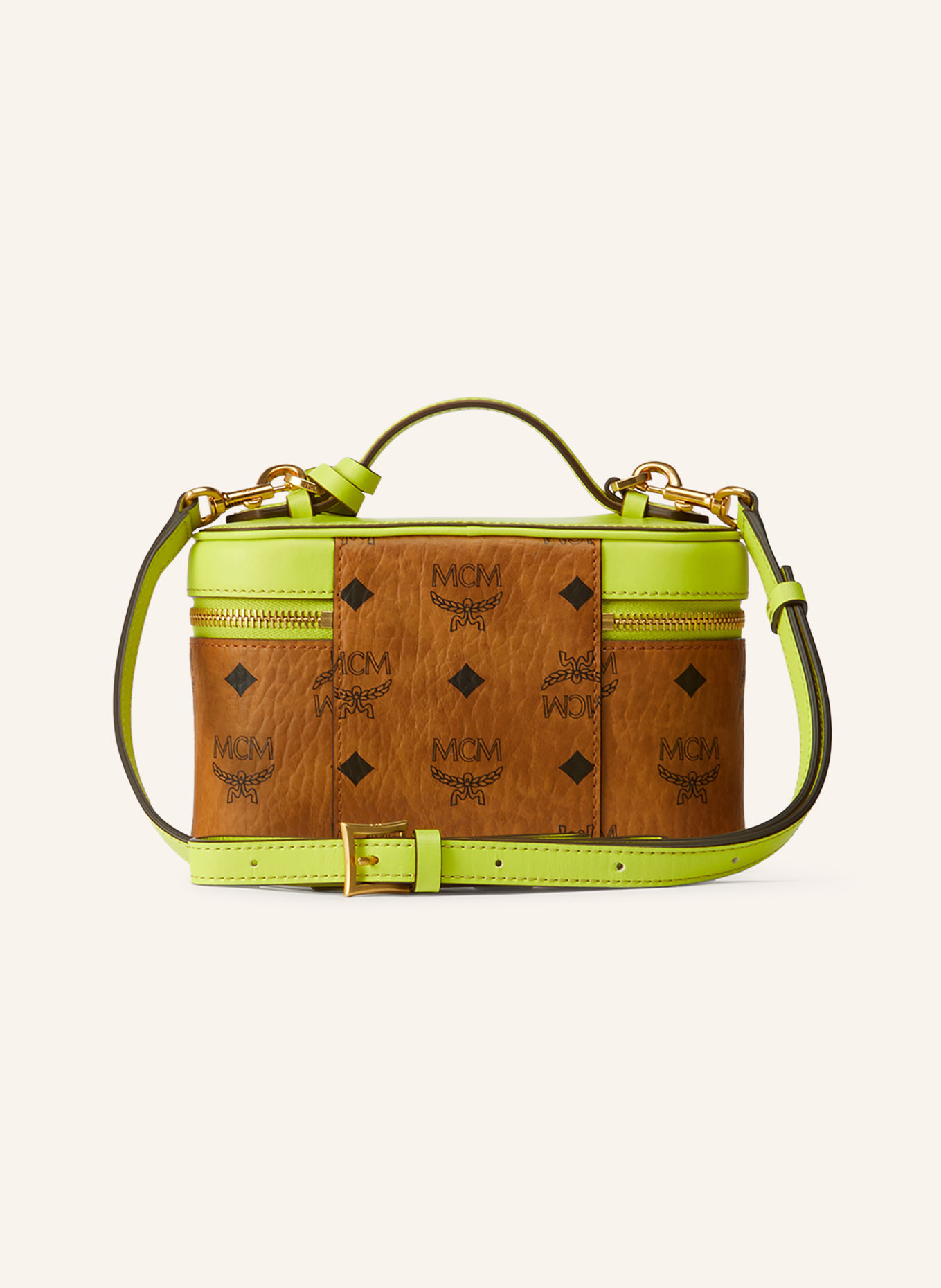 MCM Handtasche AREN VI: BRAUN / GOLD / NEONGELB