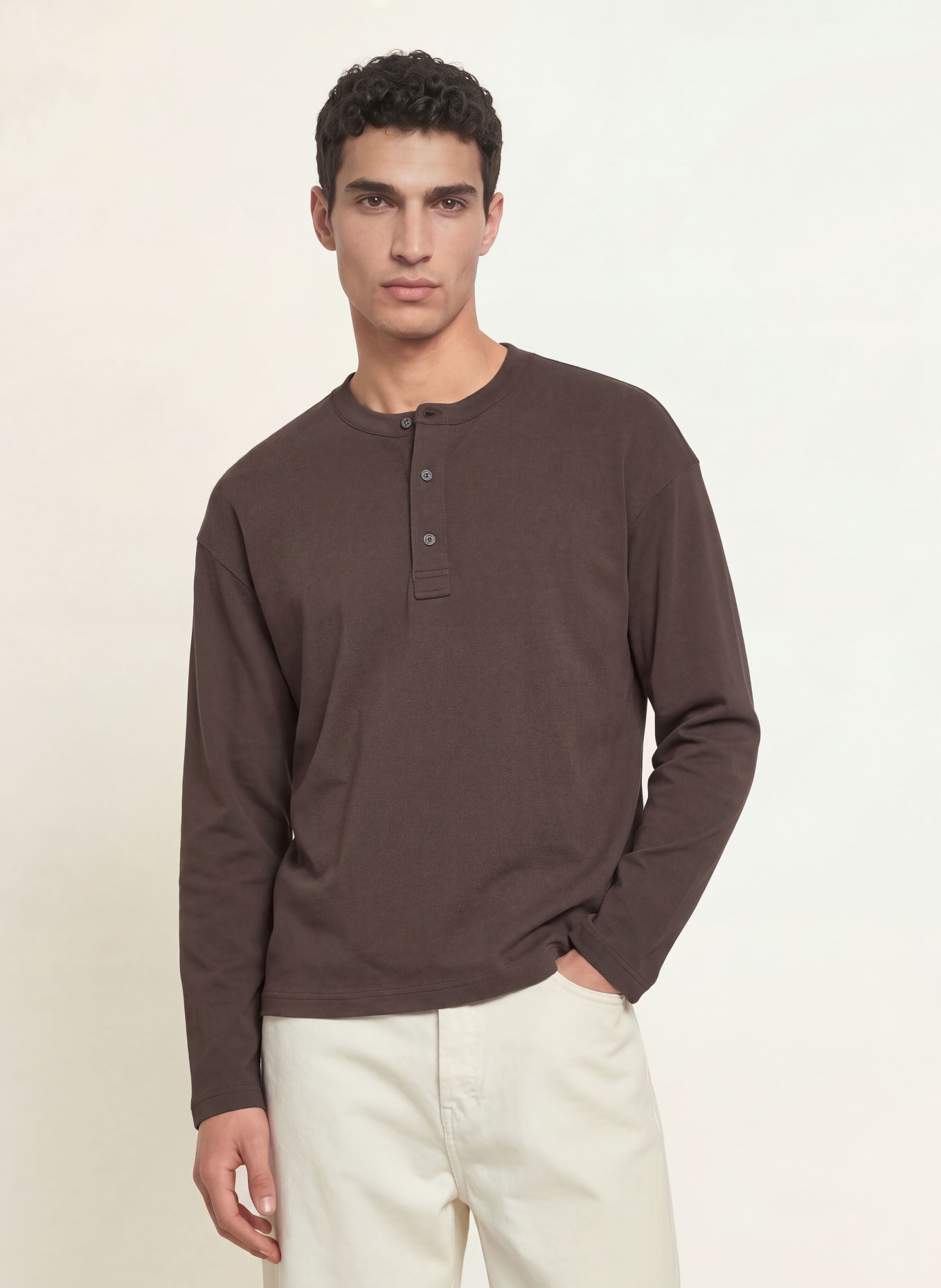 FRAME Henley shirt: DARK BROWN