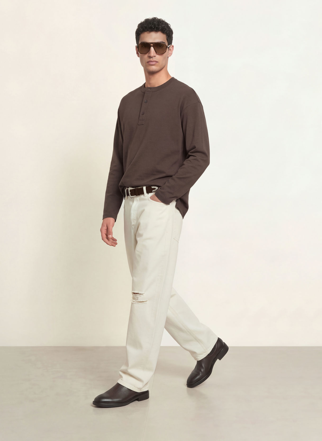 FRAME Henley shirt: DARK BROWN