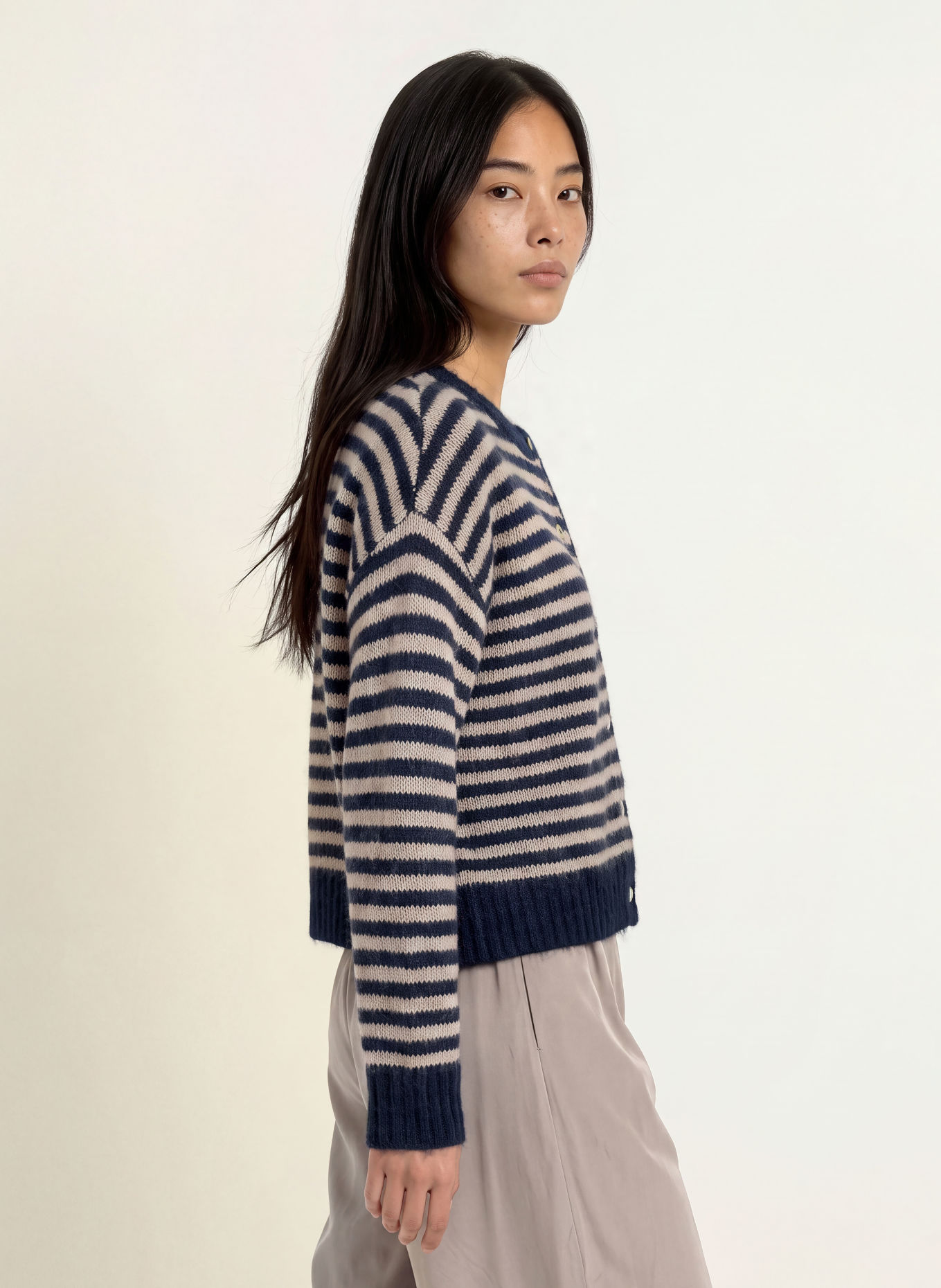 NEO NOIR Strickjacke ISANA: BEIGE / DUNKELBLAU