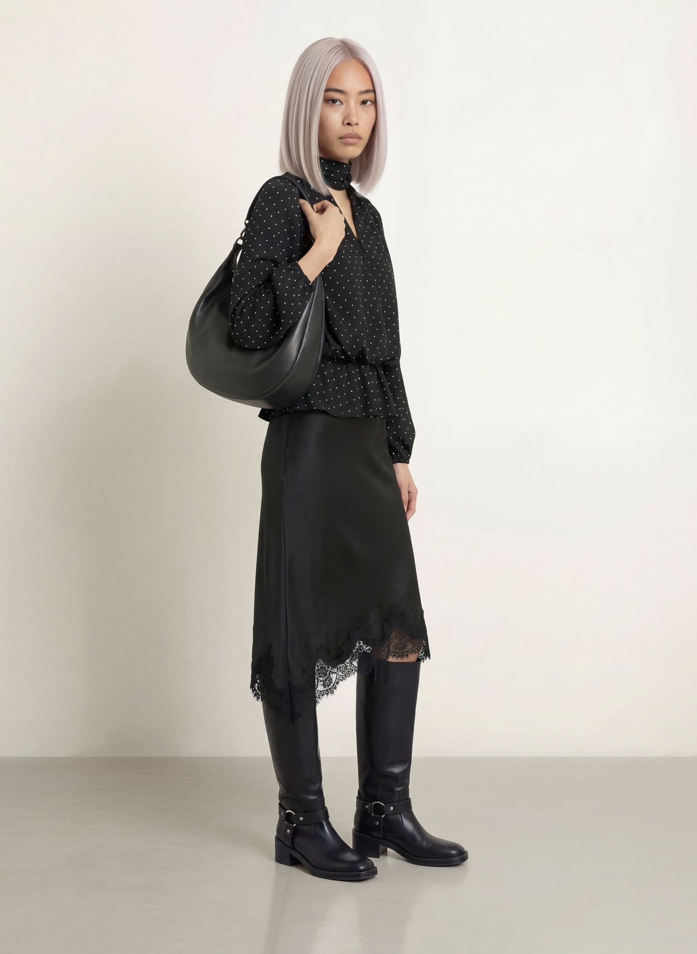 NEO NOIR Schluppenbluse ETTALIE: SCHWARZ / WEISS