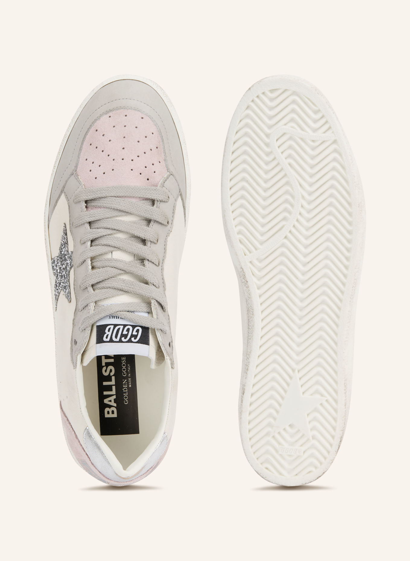 GOLDEN GOOSE Sneakersy BALL STAR: ŠEDÁ / RŮŽOVÁ / KRÉMOVÁ