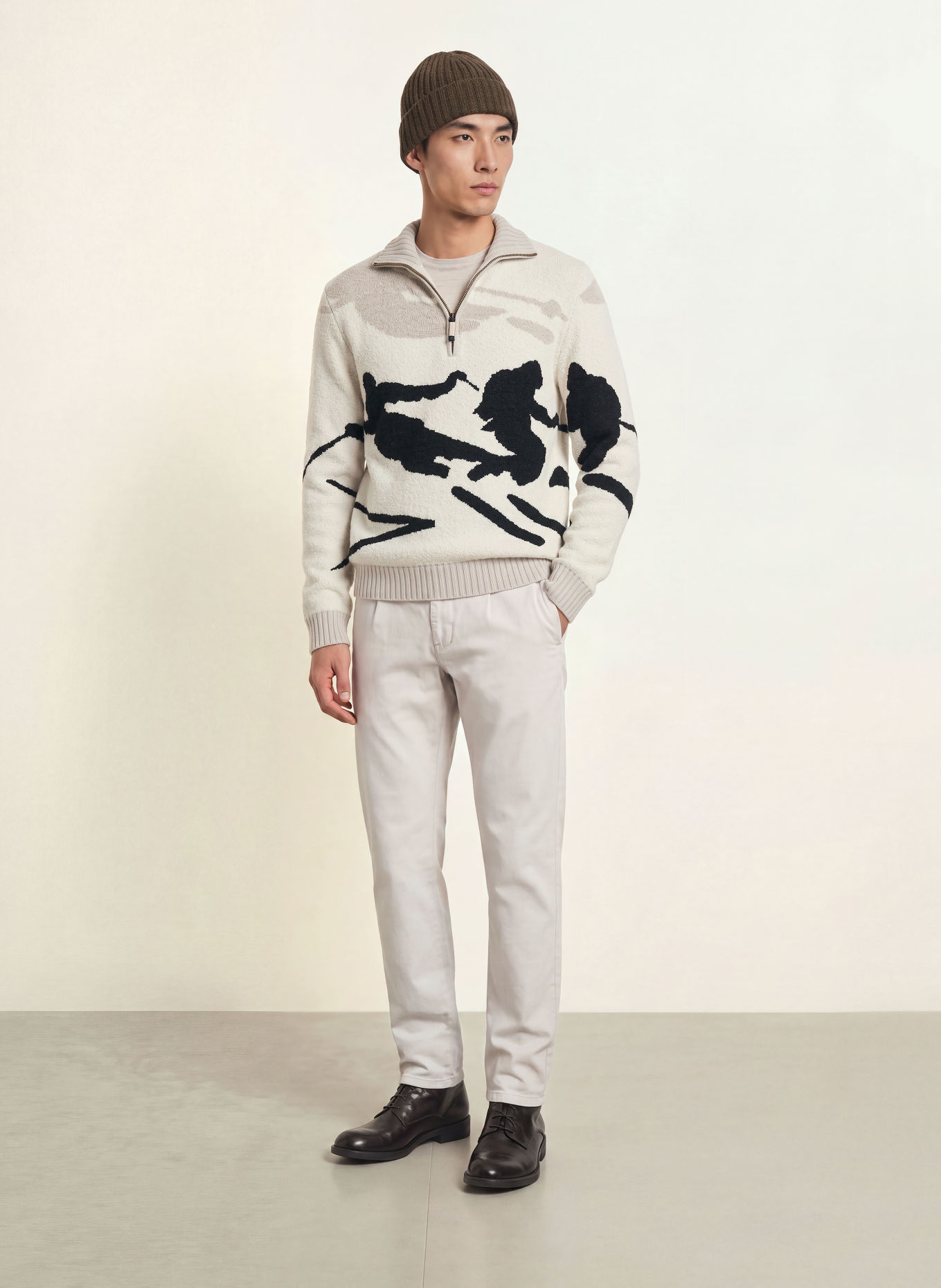 FRAUENSCHUH ELIS-ME half-zip sweater with Merino Wool: CREAM / BEIGE / BLACK