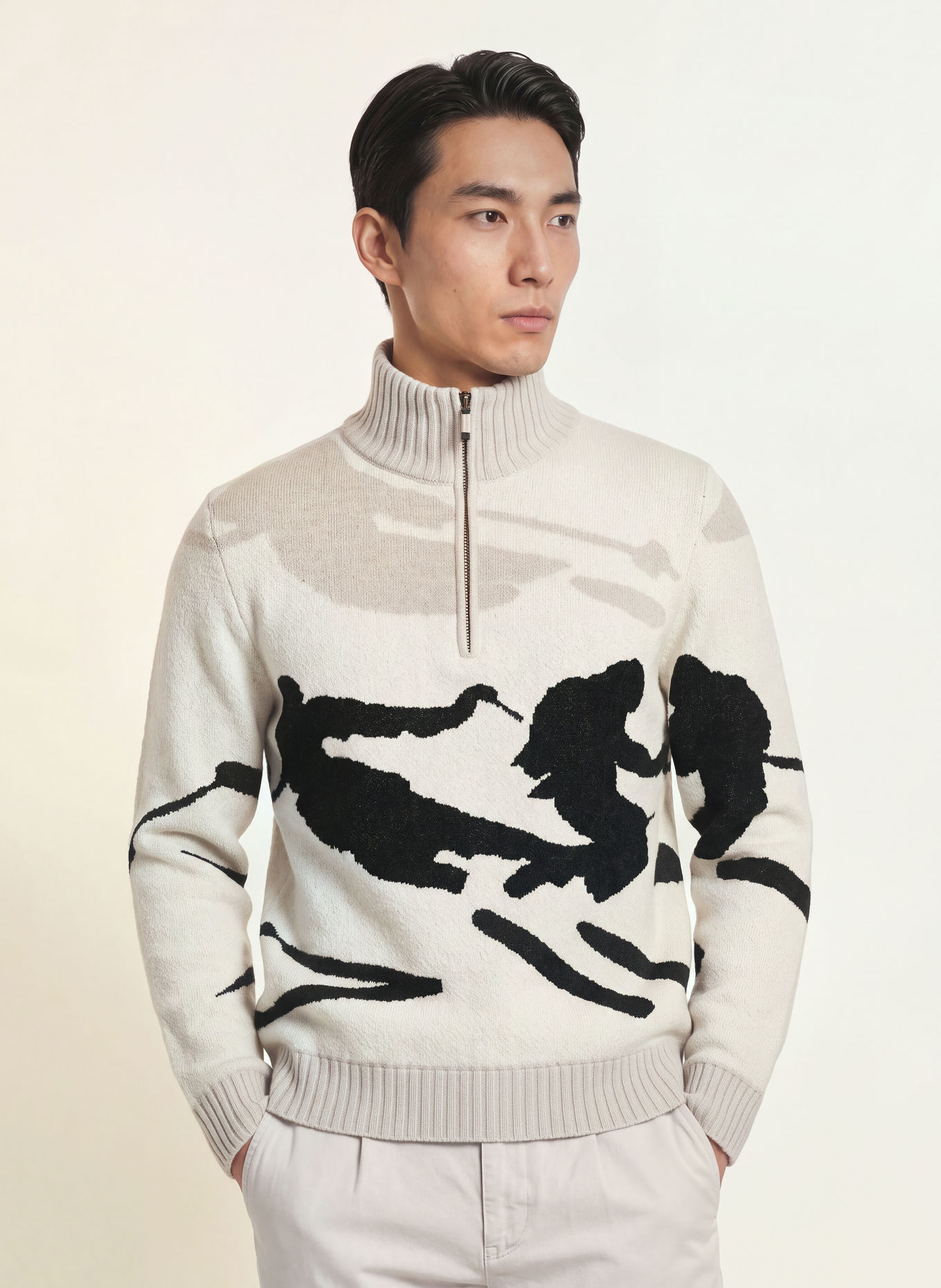 FRAUENSCHUH ELIS-ME half-zip sweater with Merino Wool: CREAM / BEIGE / BLACK