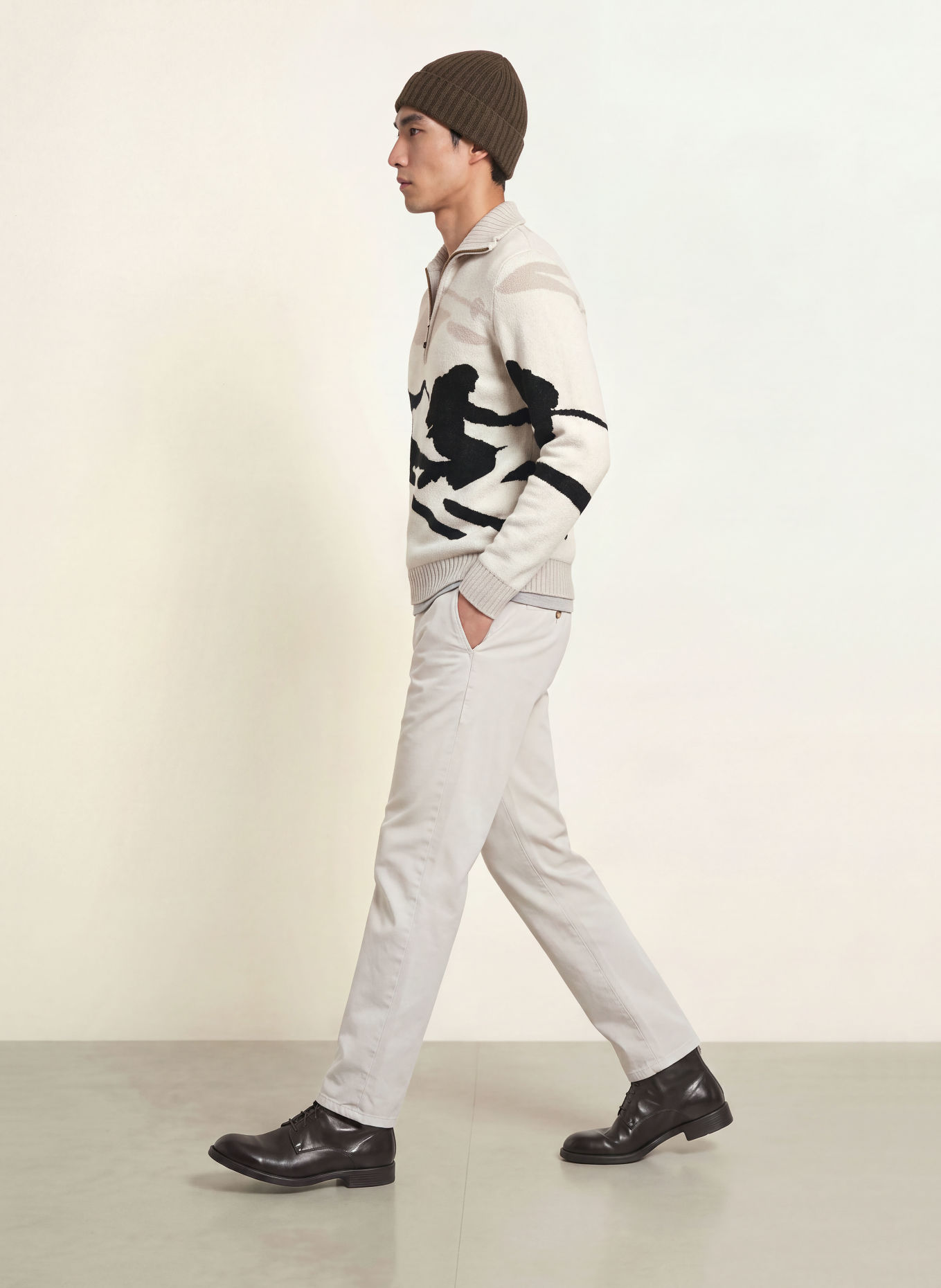 FRAUENSCHUH ELIS-ME half-zip sweater with Merino Wool: CREAM / BEIGE / BLACK
