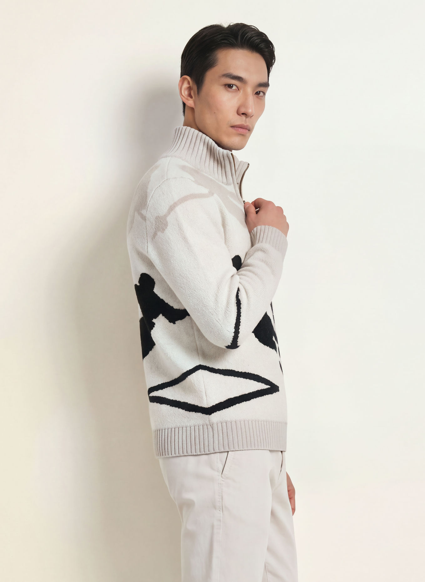 FRAUENSCHUH ELIS-ME half-zip sweater with Merino Wool: CREAM / BEIGE / BLACK