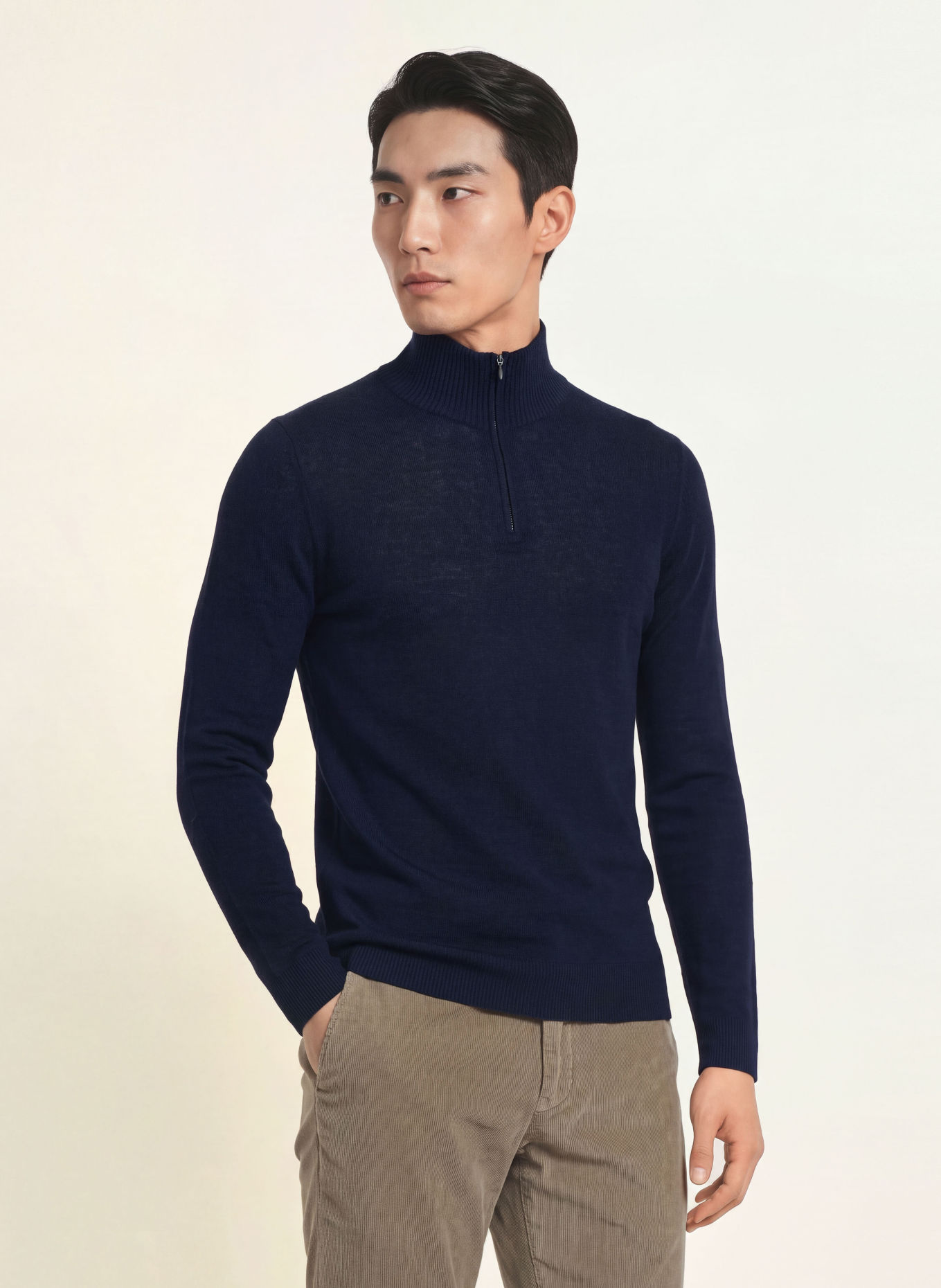 FRAUENSCHUH Half-zip sweater LEO-MW Merino Wool Turtleneck: DARK BLUE