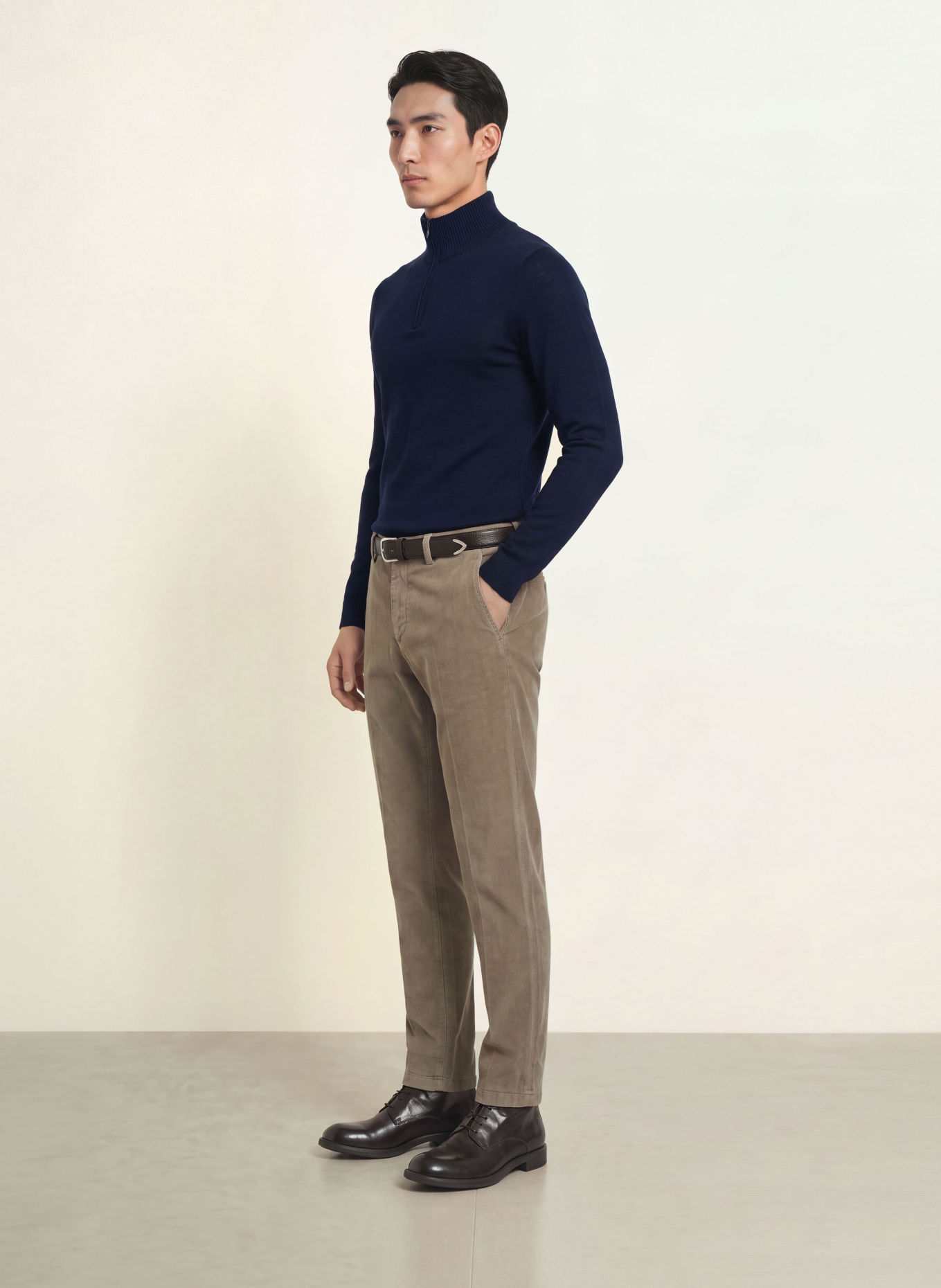 FRAUENSCHUH Half-zip sweater LEO-MW Merino Wool Turtleneck: DARK BLUE