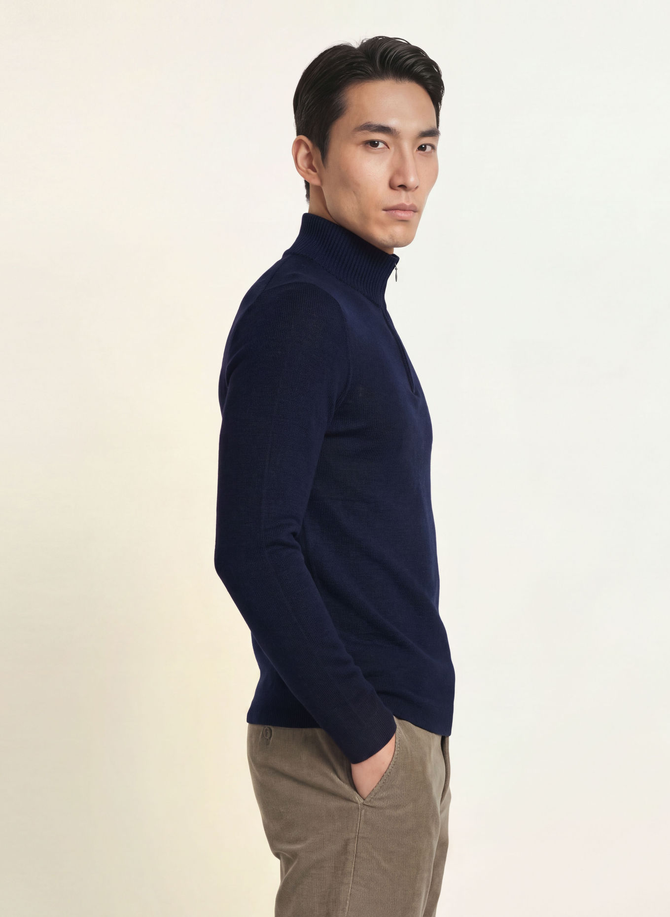 FRAUENSCHUH Half-zip sweater LEO-MW Merino Wool Turtleneck: DARK BLUE
