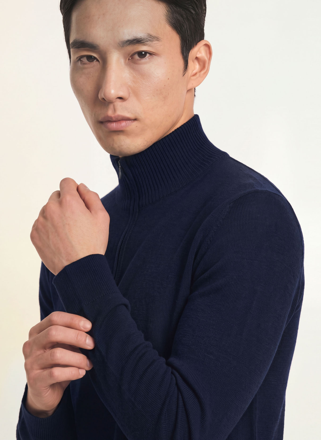 FRAUENSCHUH Half-zip sweater LEO-MW Merino Wool Turtleneck: DARK BLUE