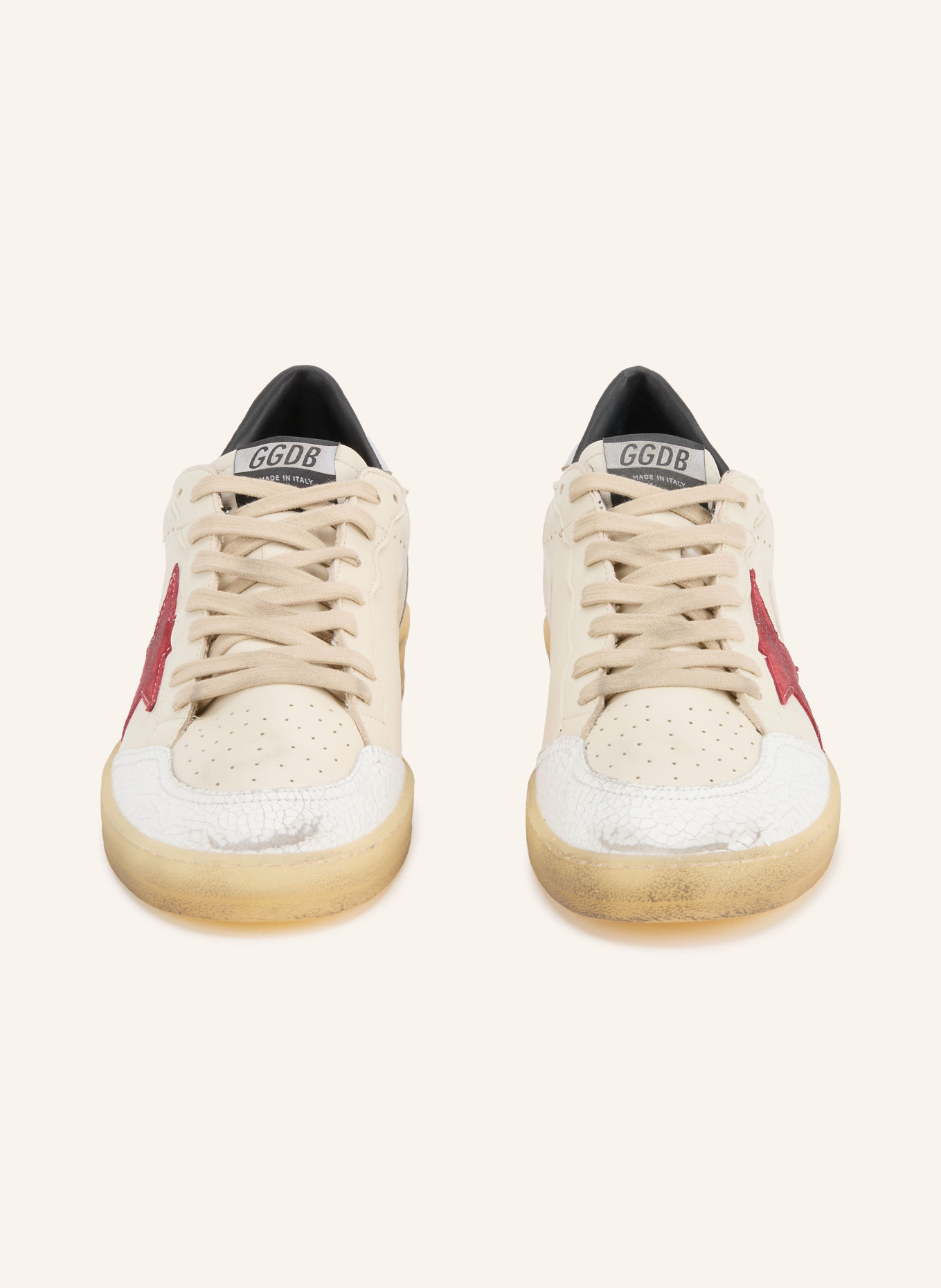 GOLDEN GOOSE Adidași BALL STAR: BEJ / ROȘU ÎNCHIS / ALB