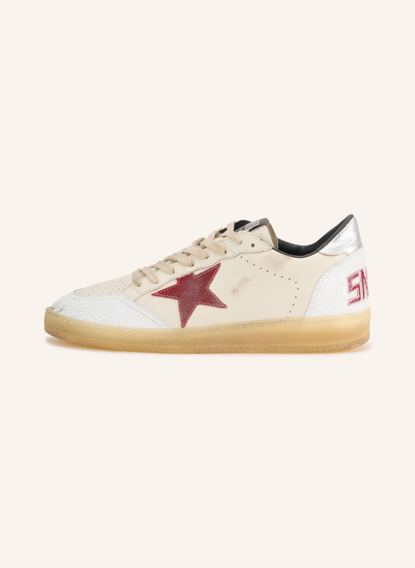 GOLDEN GOOSE Adidași BALL STAR: BEJ / ROȘU ÎNCHIS / ALB