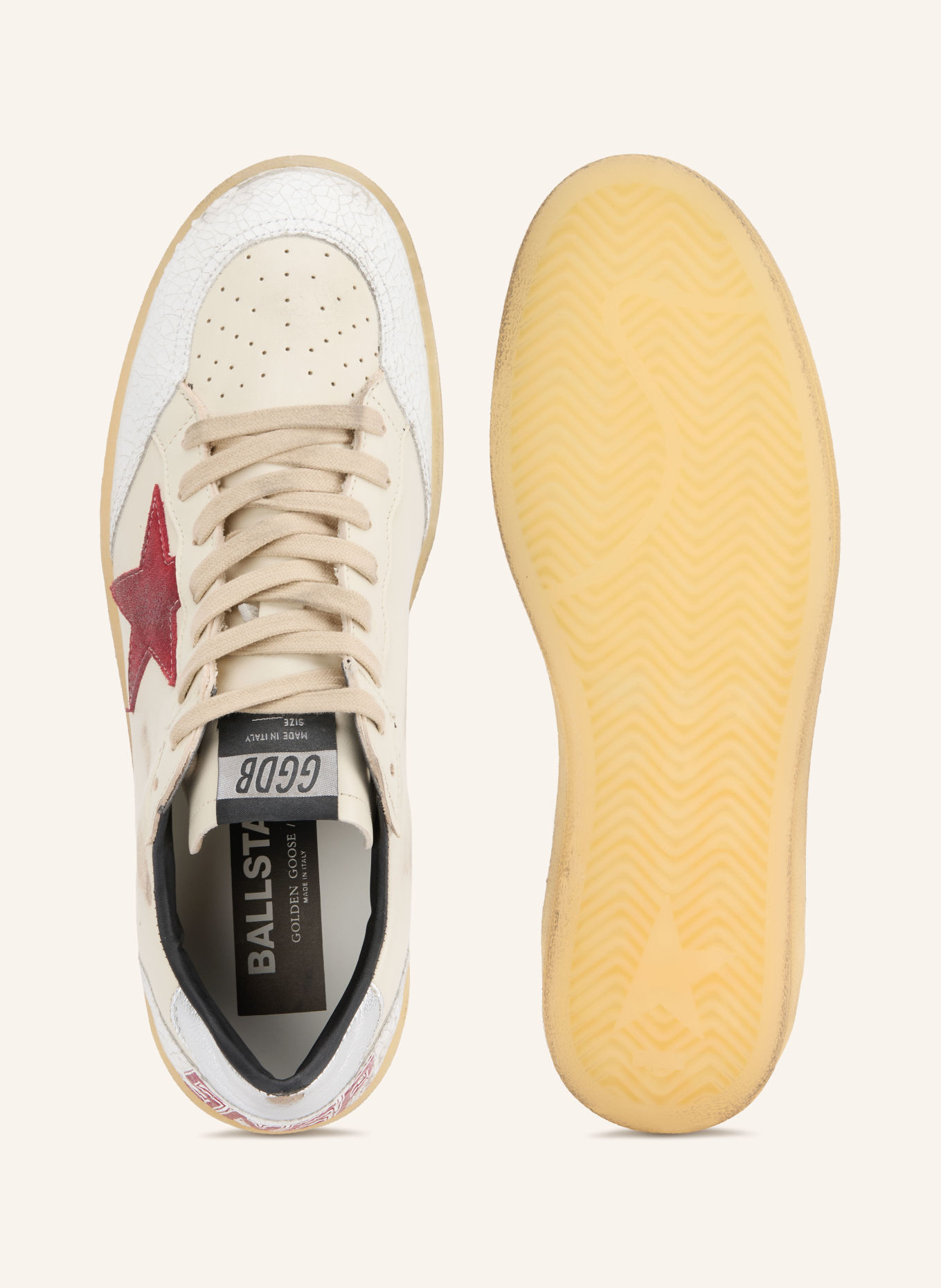 GOLDEN GOOSE Adidași BALL STAR: BEJ / ROȘU ÎNCHIS / ALB