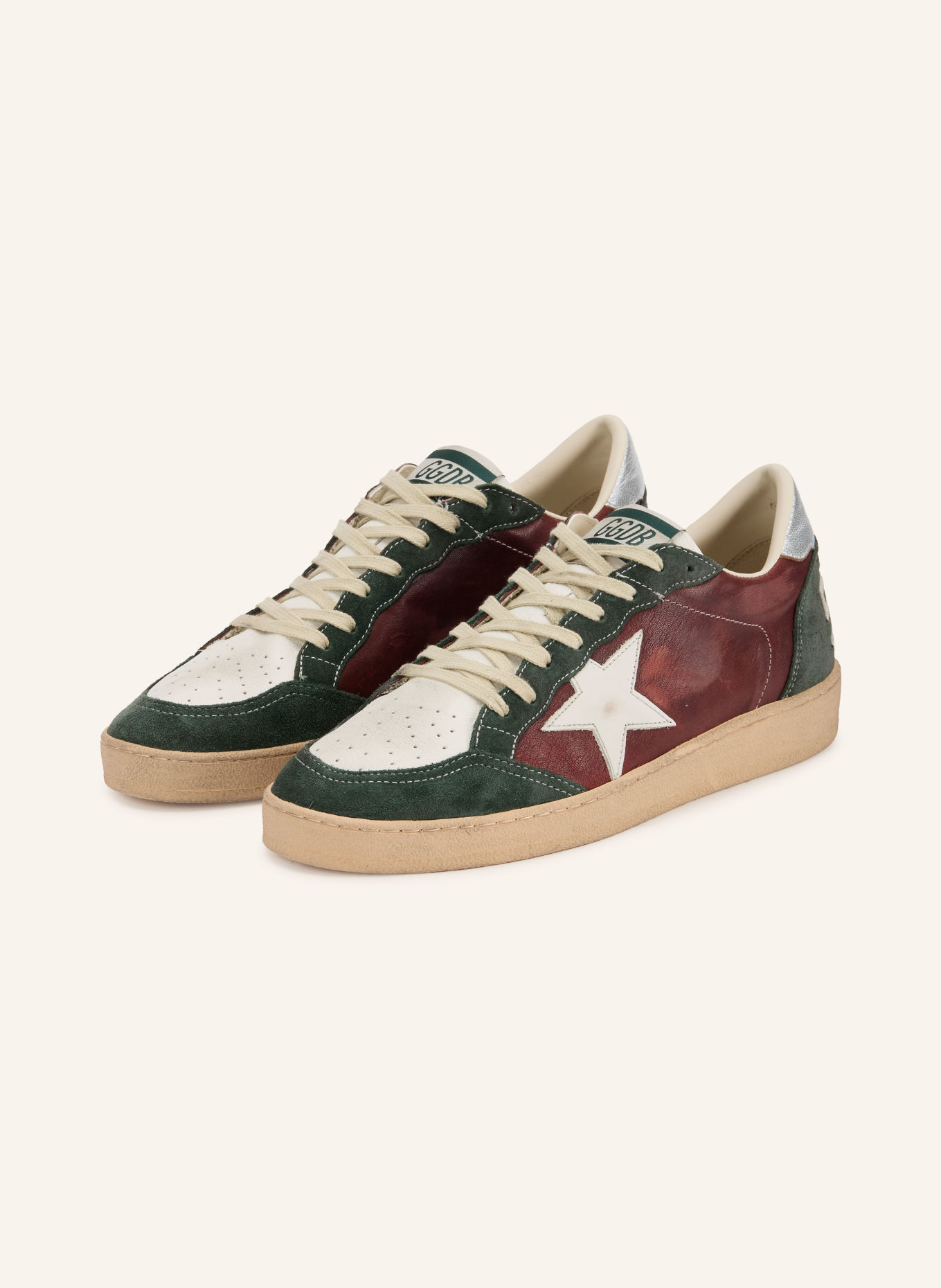 GOLDEN GOOSE Adidași BALL STAR: VERDE ÎNCHIS / ROȘU ÎNCHIS / ALB