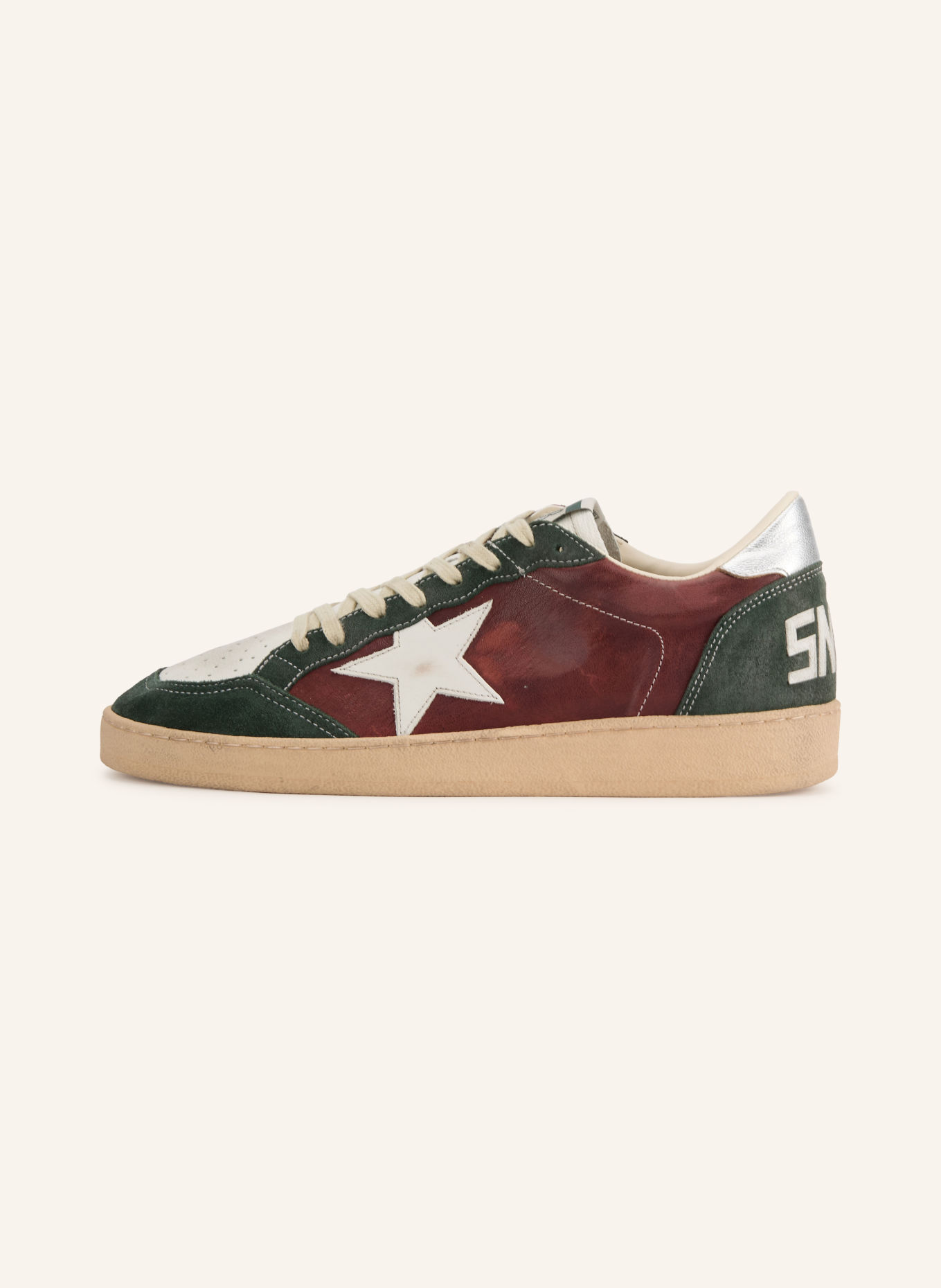 GOLDEN GOOSE Adidași BALL STAR: VERDE ÎNCHIS / ROȘU ÎNCHIS / ALB