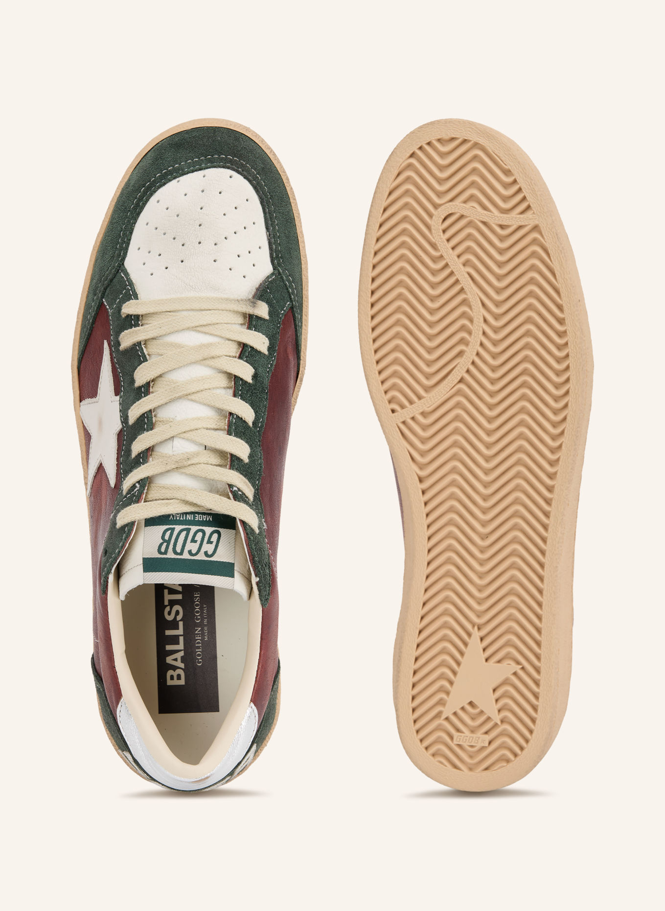 GOLDEN GOOSE Adidași BALL STAR: VERDE ÎNCHIS / ROȘU ÎNCHIS / ALB
