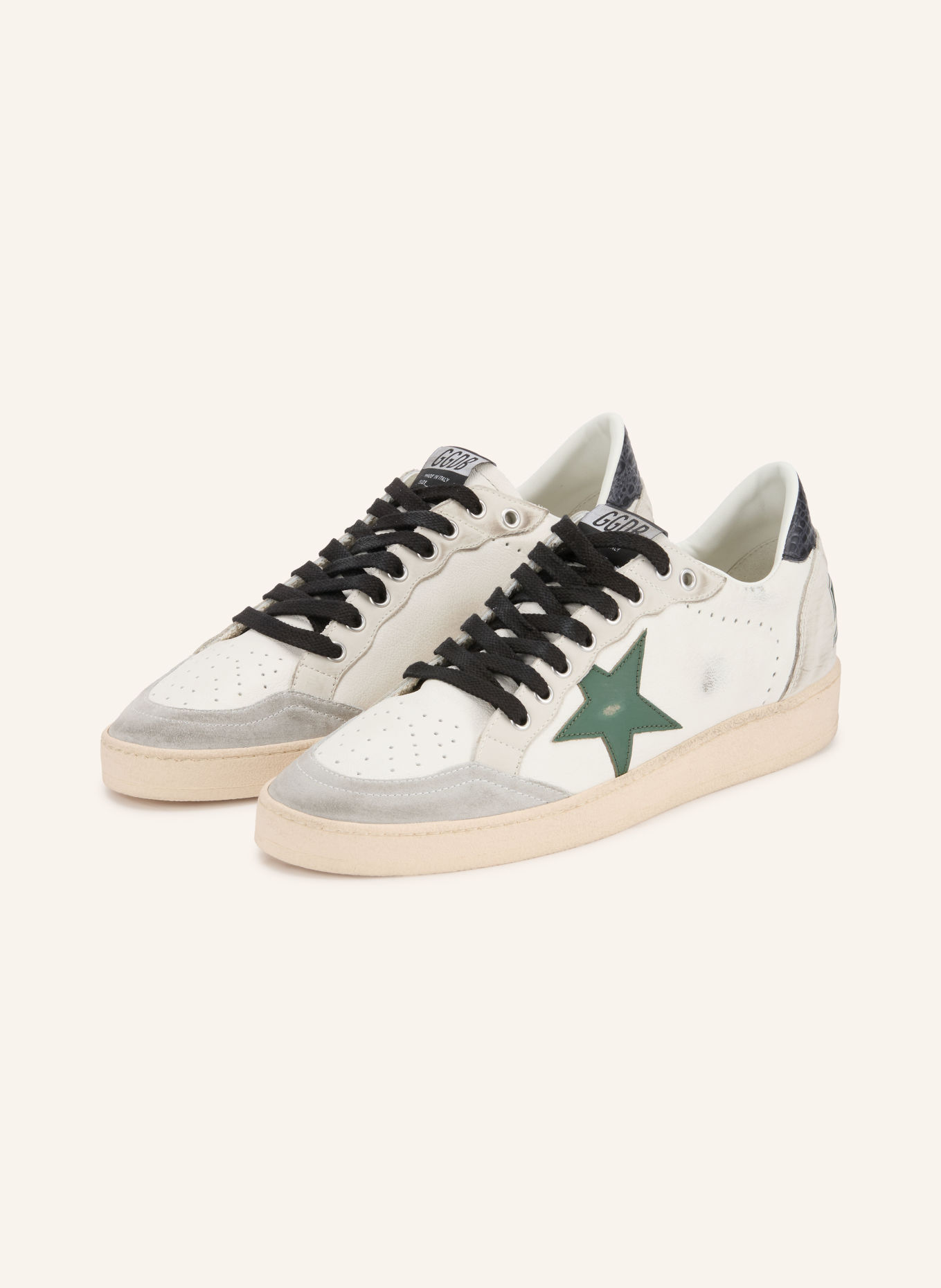 GOLDEN GOOSE Adidași BALL STAR: GRI DESCHIS / VERDE ÎNCHIS / ALB