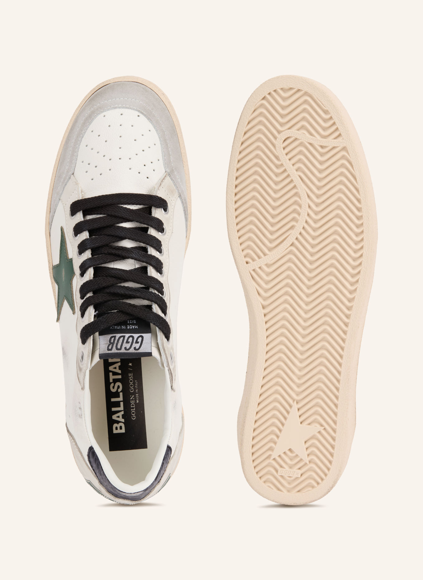 GOLDEN GOOSE Adidași BALL STAR: GRI DESCHIS / VERDE ÎNCHIS / ALB