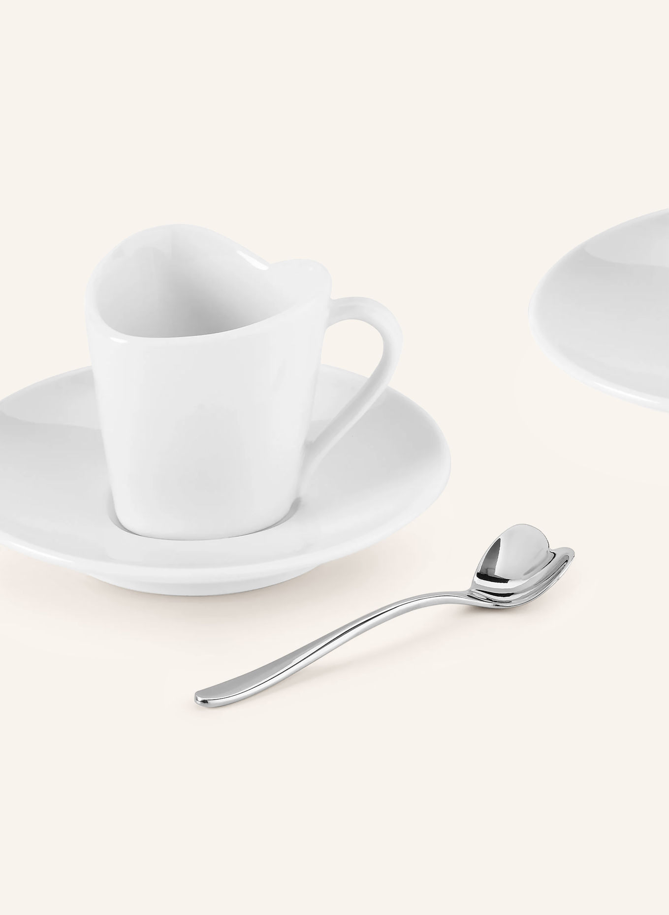 ALESSI 6-piece set: Coffee cups, saucers, and teaspoons: WHITE / SILVER