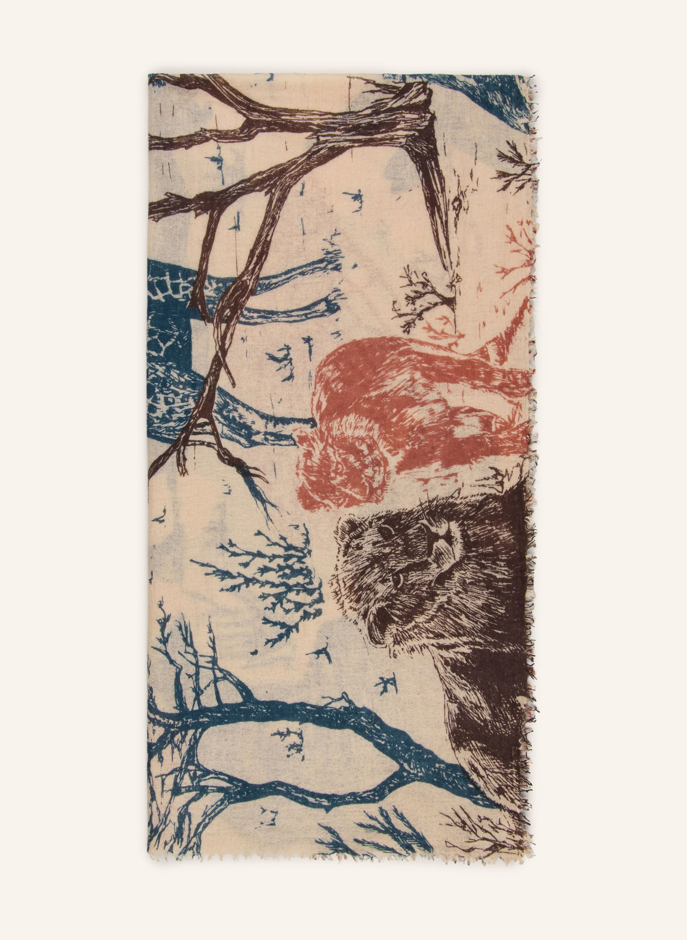 Mouleta Cashmere Scarf: BEIGE / DARK ORANGE / TEAL