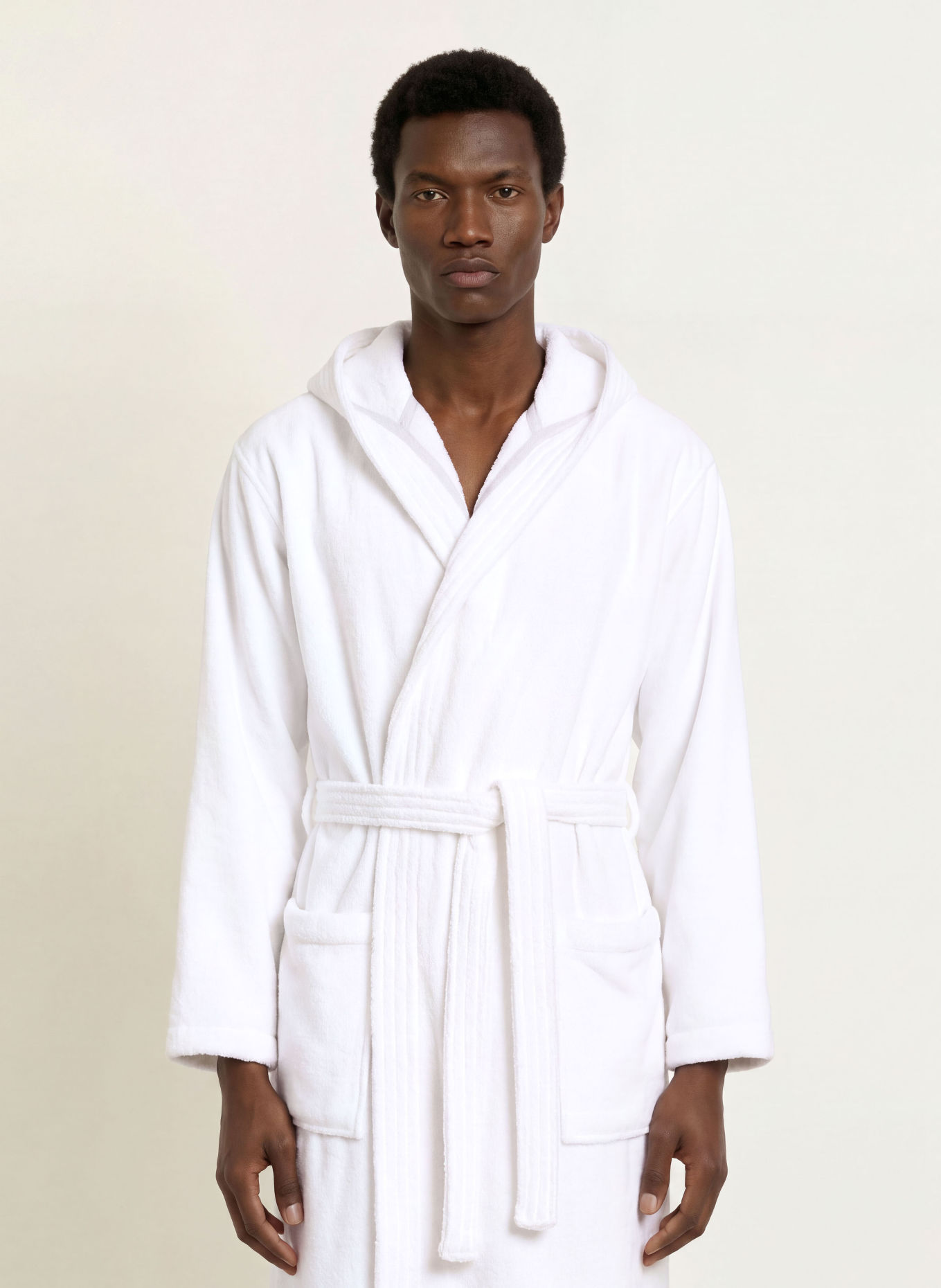 Cawö Men's WTH Hooded Bathrobe: WHITE