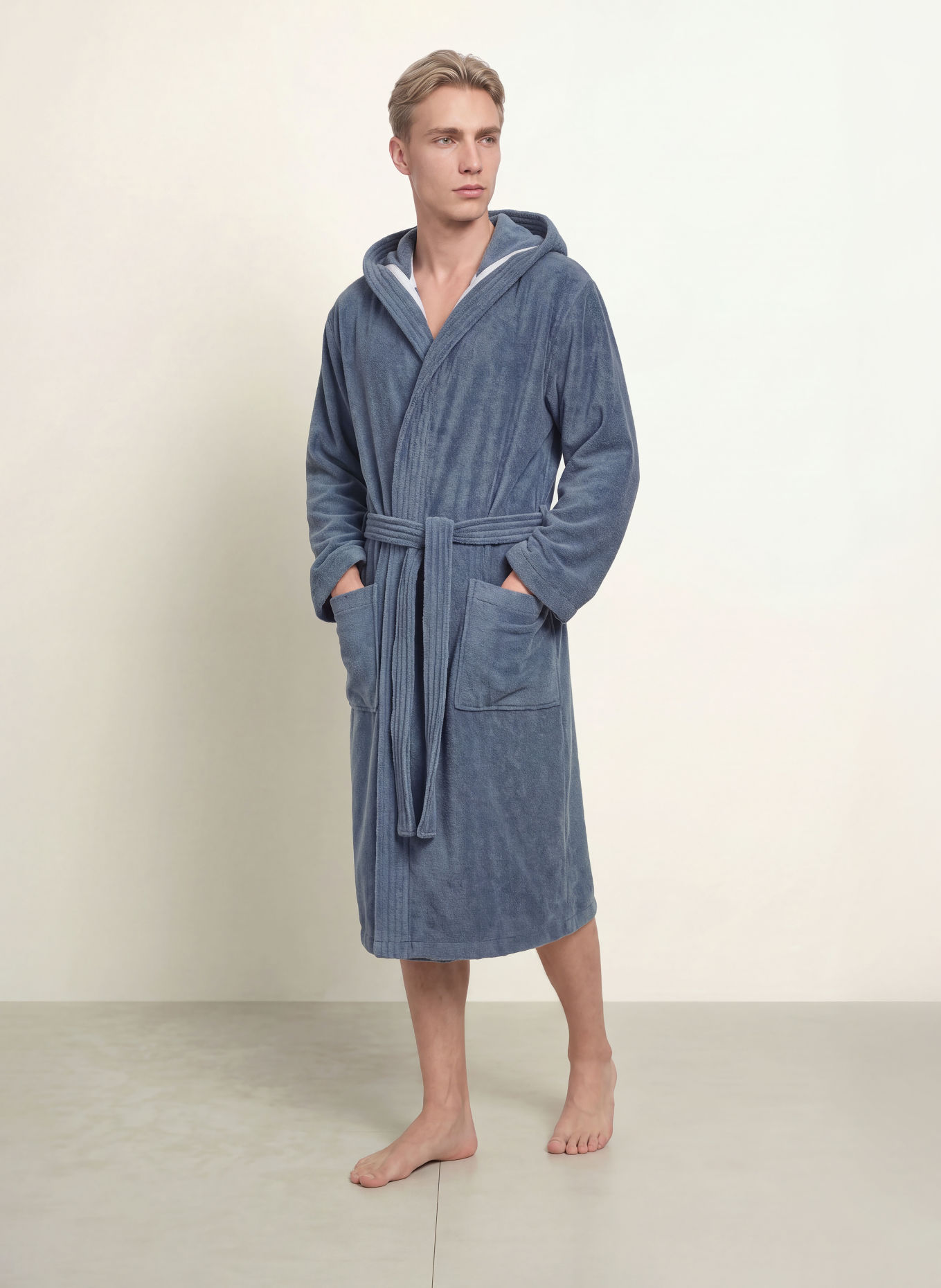 Cawö Men's WTH Hooded Bathrobe: BLUE GRAY