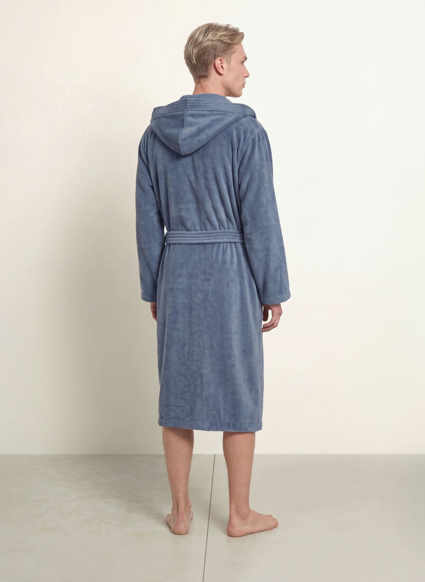 Cawö Men's WTH Hooded Bathrobe: BLUE GRAY