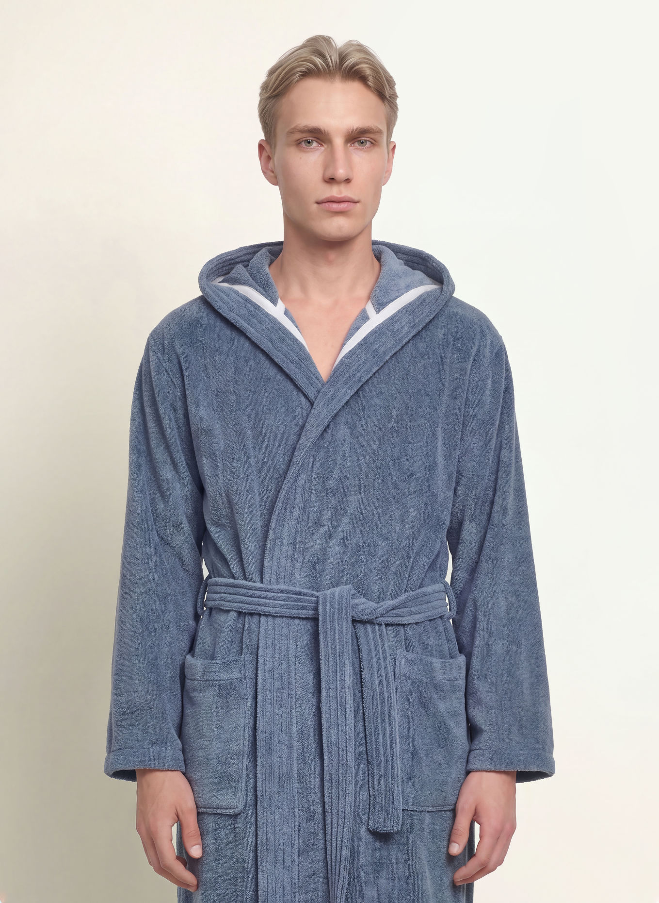 Cawö Men's WTH Hooded Bathrobe: BLUE GRAY