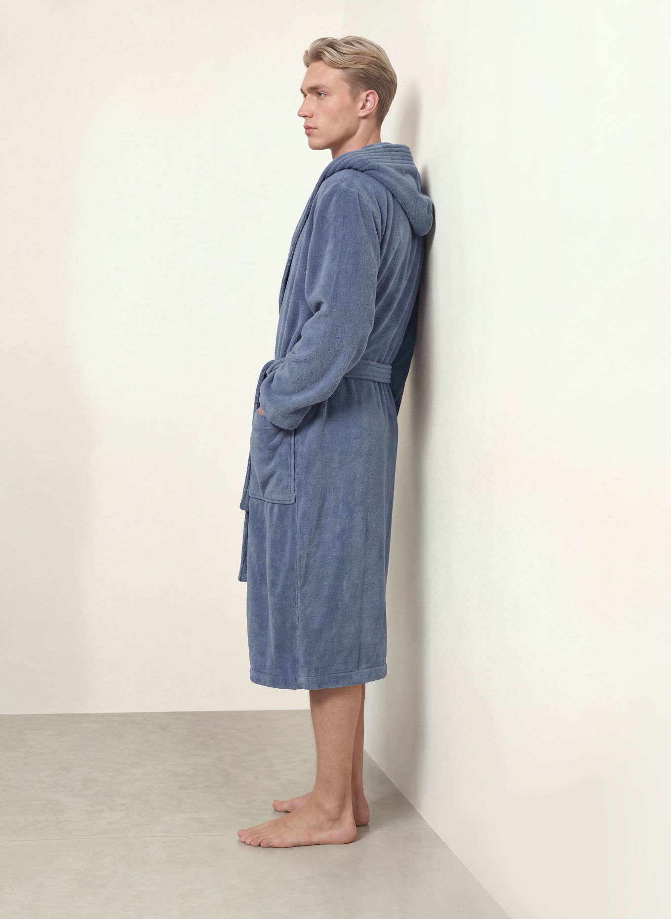 Cawö Men's WTH Hooded Bathrobe: BLUE GRAY