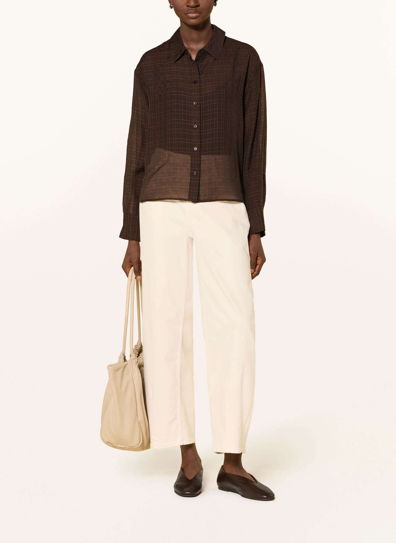 OPUS Overhemdblouse FARGYLE: MARRON FONCÉ / VIEUX ROSE