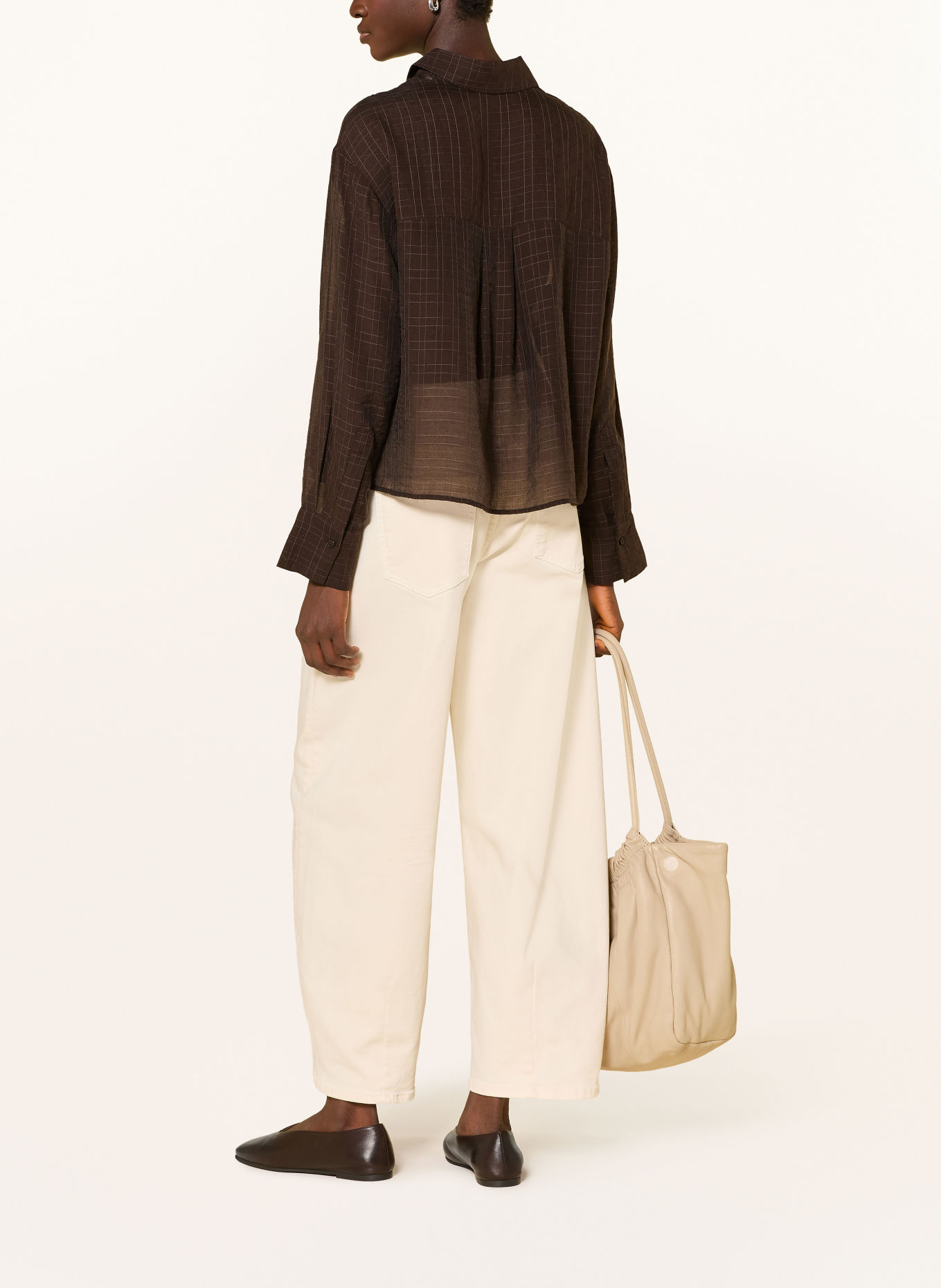 OPUS Overhemdblouse FARGYLE: MARRON FONCÉ / VIEUX ROSE