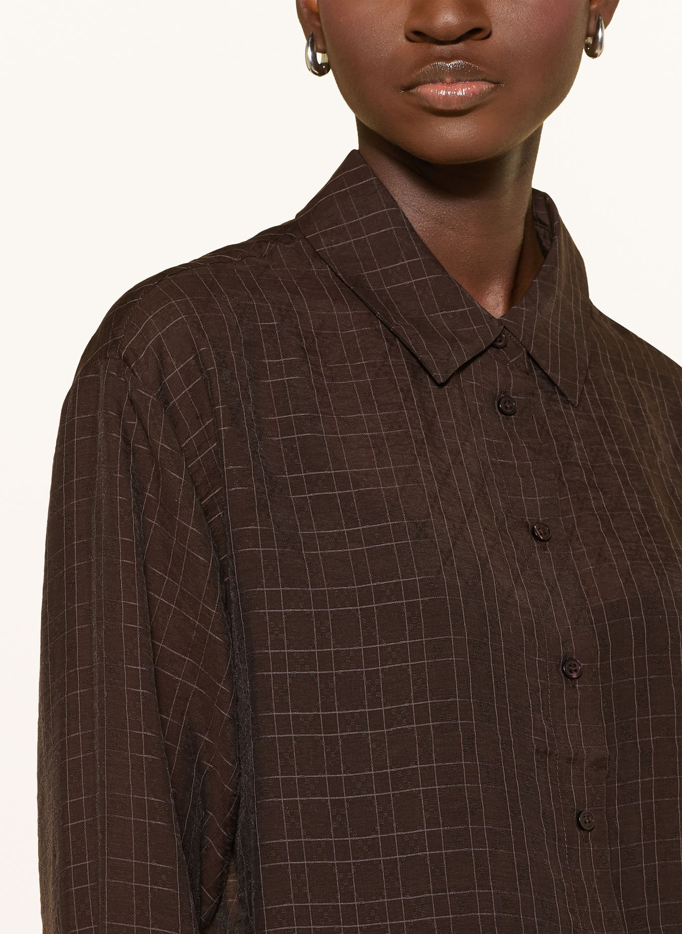 OPUS Overhemdblouse FARGYLE: MARRON FONCÉ / VIEUX ROSE