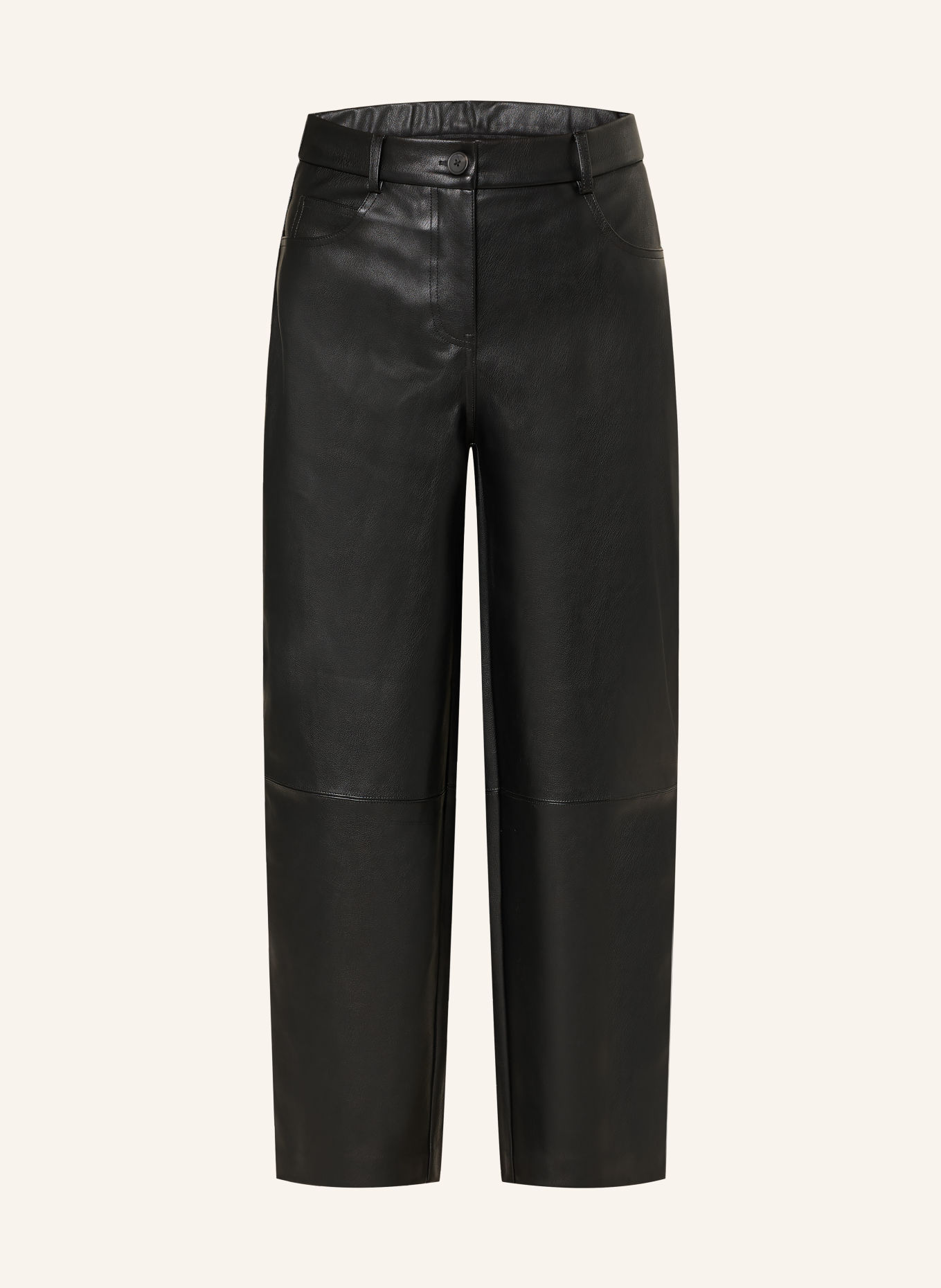 OPUS Broek met leerlook: ZWART