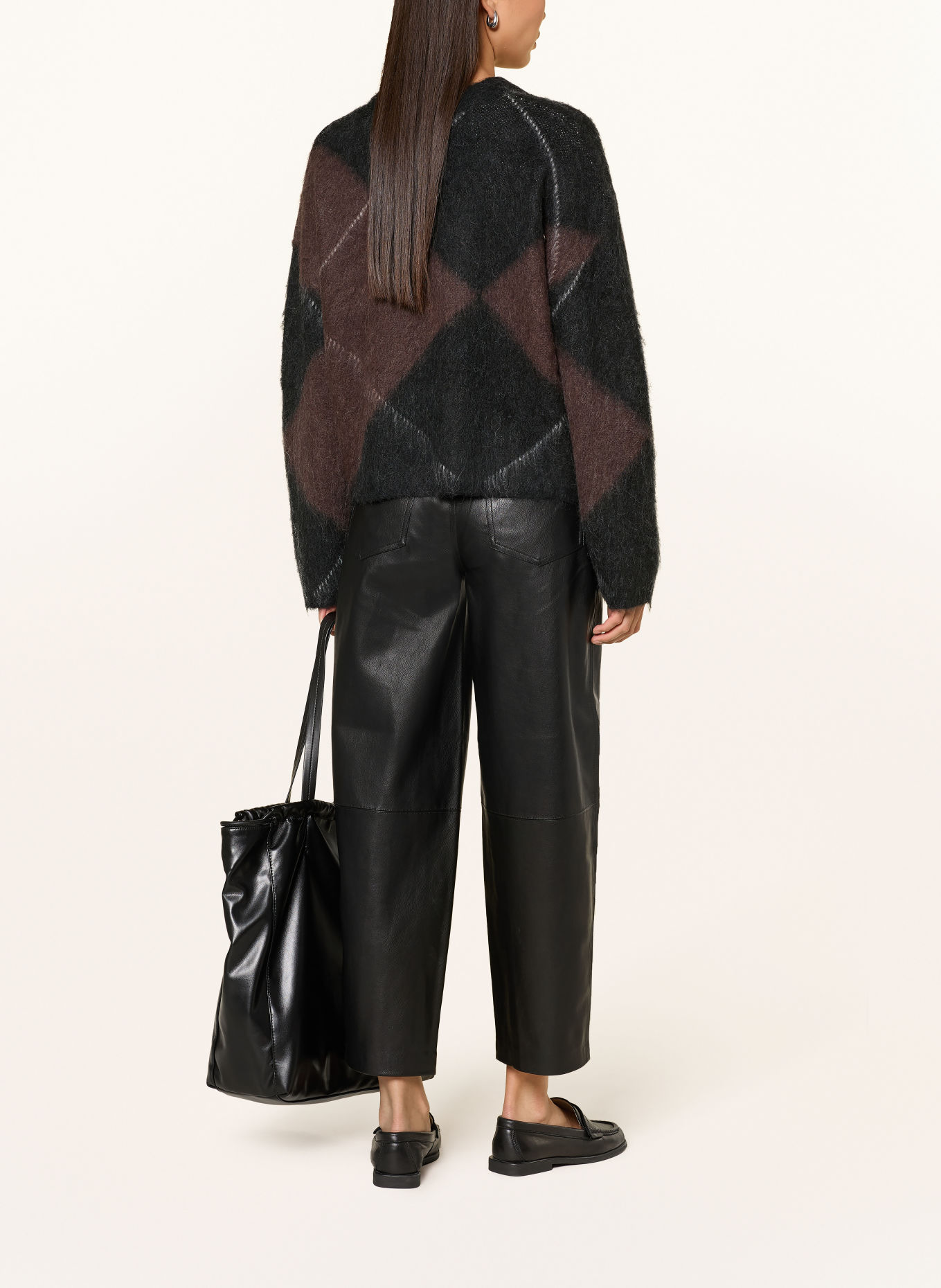 OPUS Broek met leerlook: ZWART